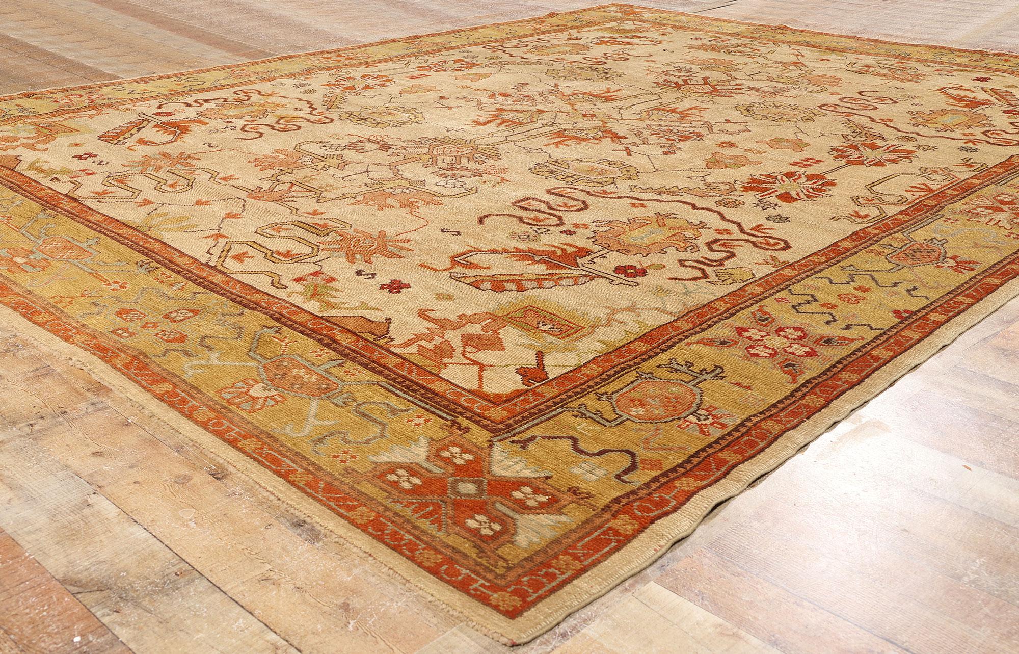 New Modern Earth-Tone Turkish Oushak Carpet with Traditional Style For Sale 1