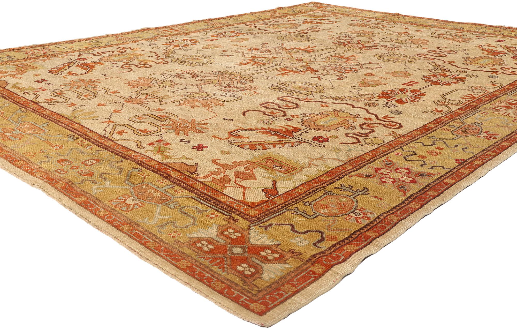 74067 New Modern Turkish Oushak Rug, 10'00 x 12'02. Rooted in centuries of Anatolian weaving tradition, this hand knotted wool modern Turkish Oushak rug emerges like a rediscovered manuscript—its patterns imbued with echoes of empire, ritual, and