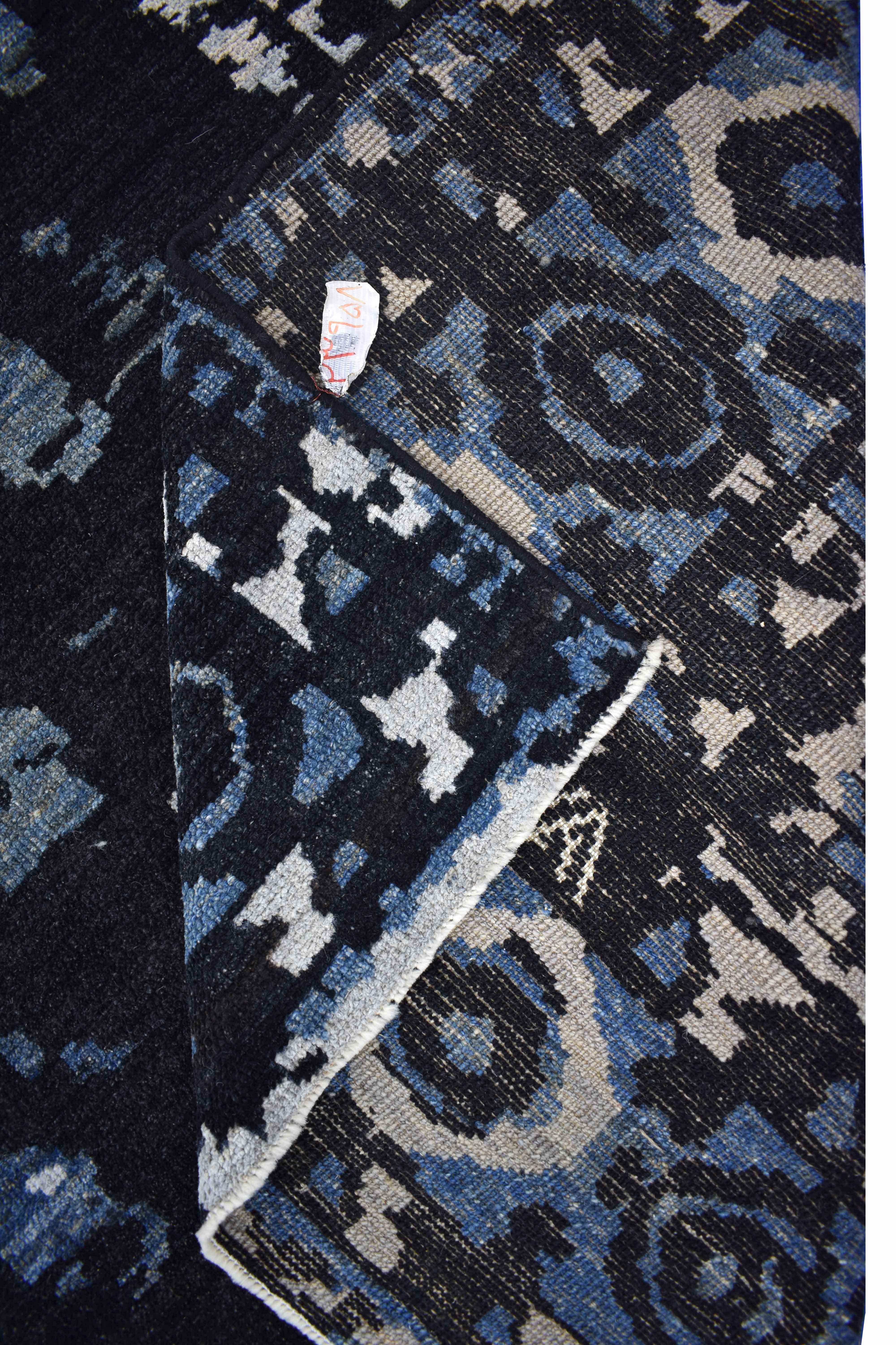 Modern Turkish Oushak Rug with Unique Black, Blue & White Floral Details In Excellent Condition For Sale In Dallas, TX