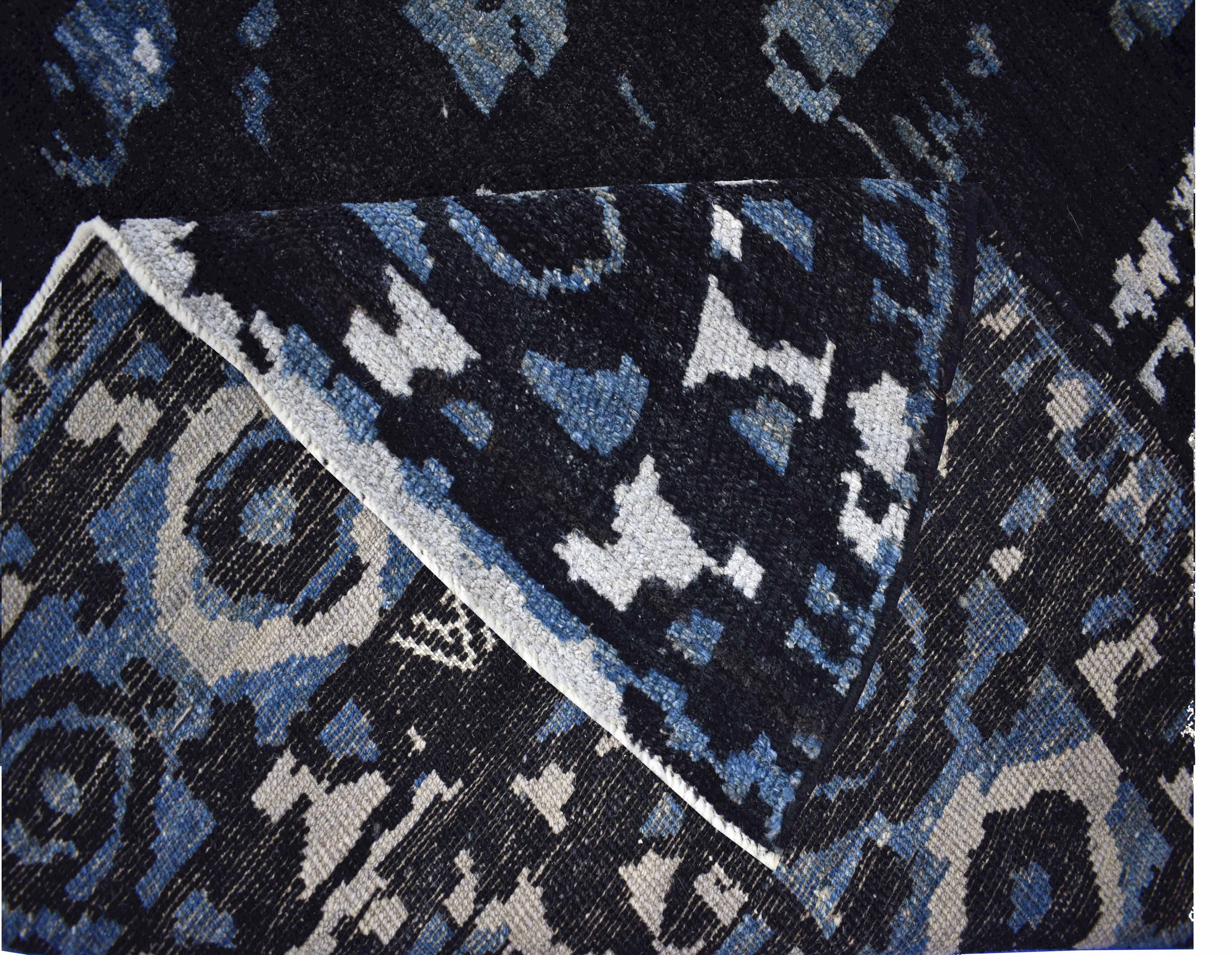 20th Century Modern Turkish Oushak Rug with Unique Black, Blue & White Floral Details For Sale