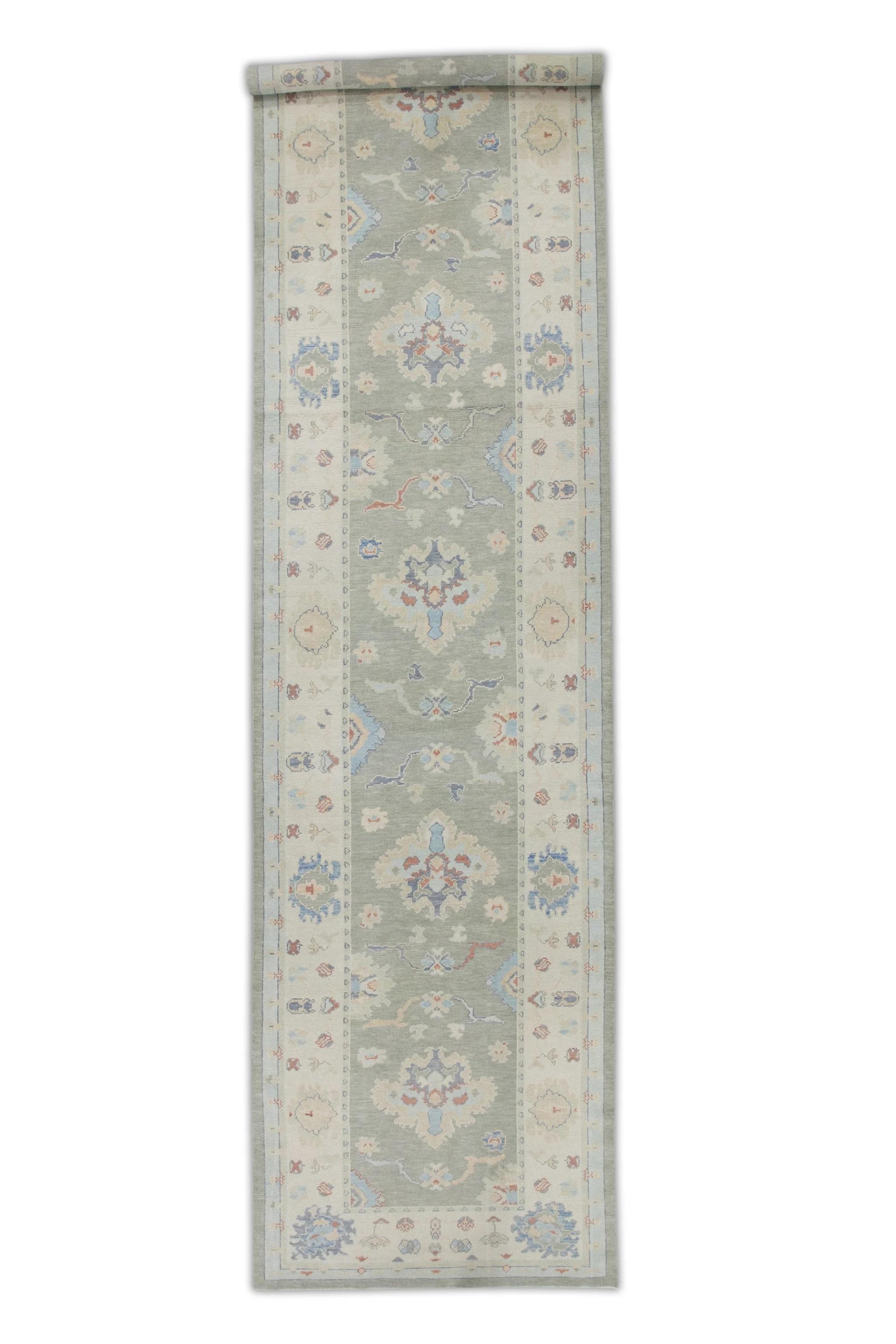 Alfombra Turca Oushak Verde Multicolor Diseño Floral Tejida a Mano 4'9