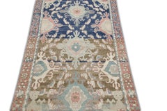Handwoven Wool Vintage Runner in Brown, Blue, & Pink Floral Design 2'7" x 8'10"