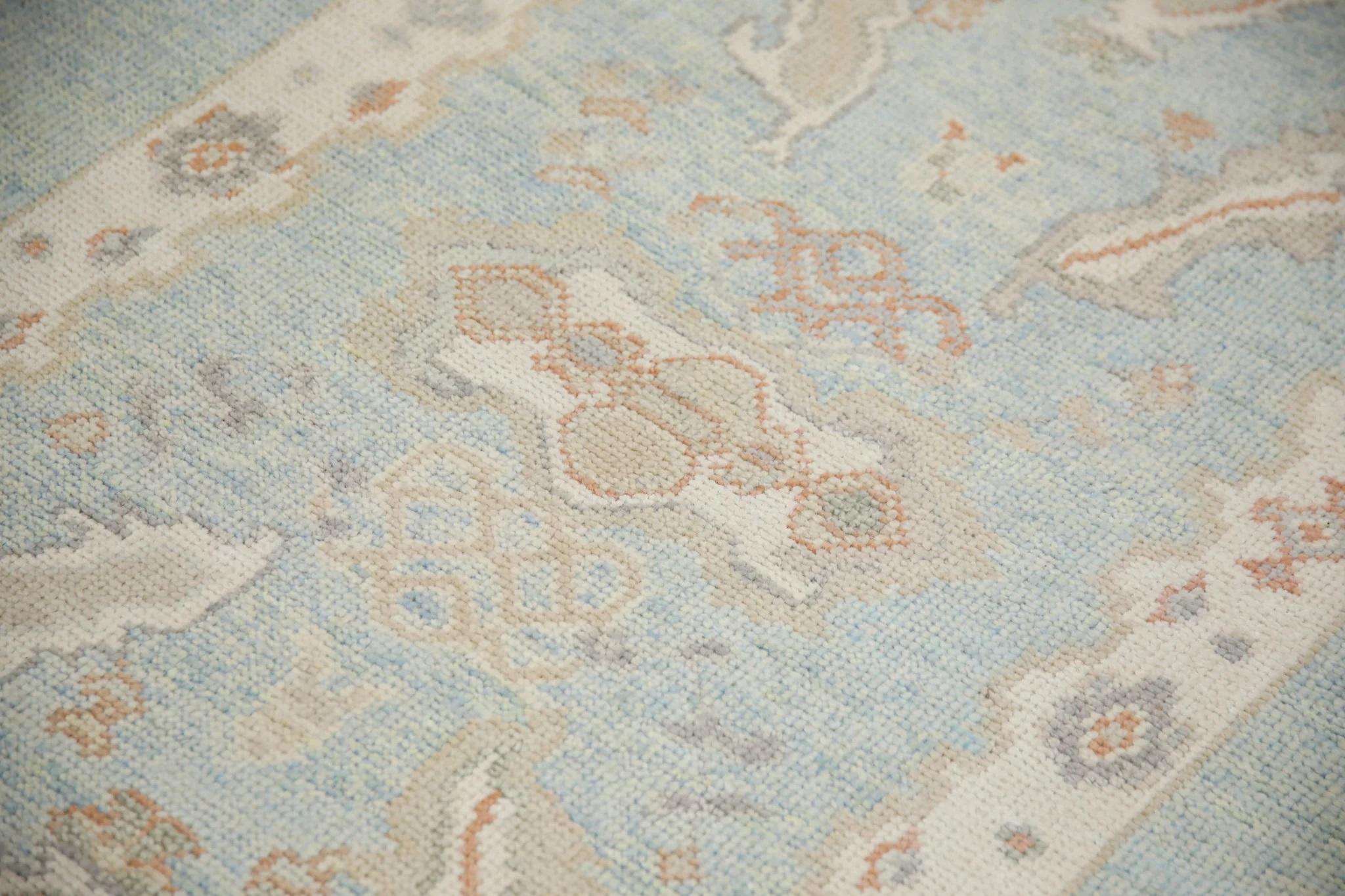 Türkischer Oushak-Läufer aus handgewebter Wolle in rotem, geblümtem Design, 3' X 12'1