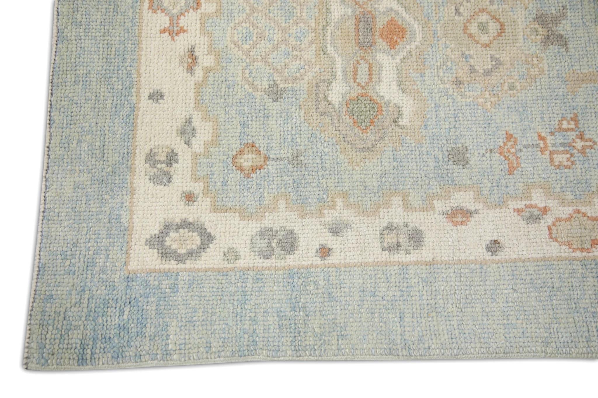 Türkischer Oushak-Läufer aus handgewebter Wolle in rotem, geblümtem Design, 3' X 12'1