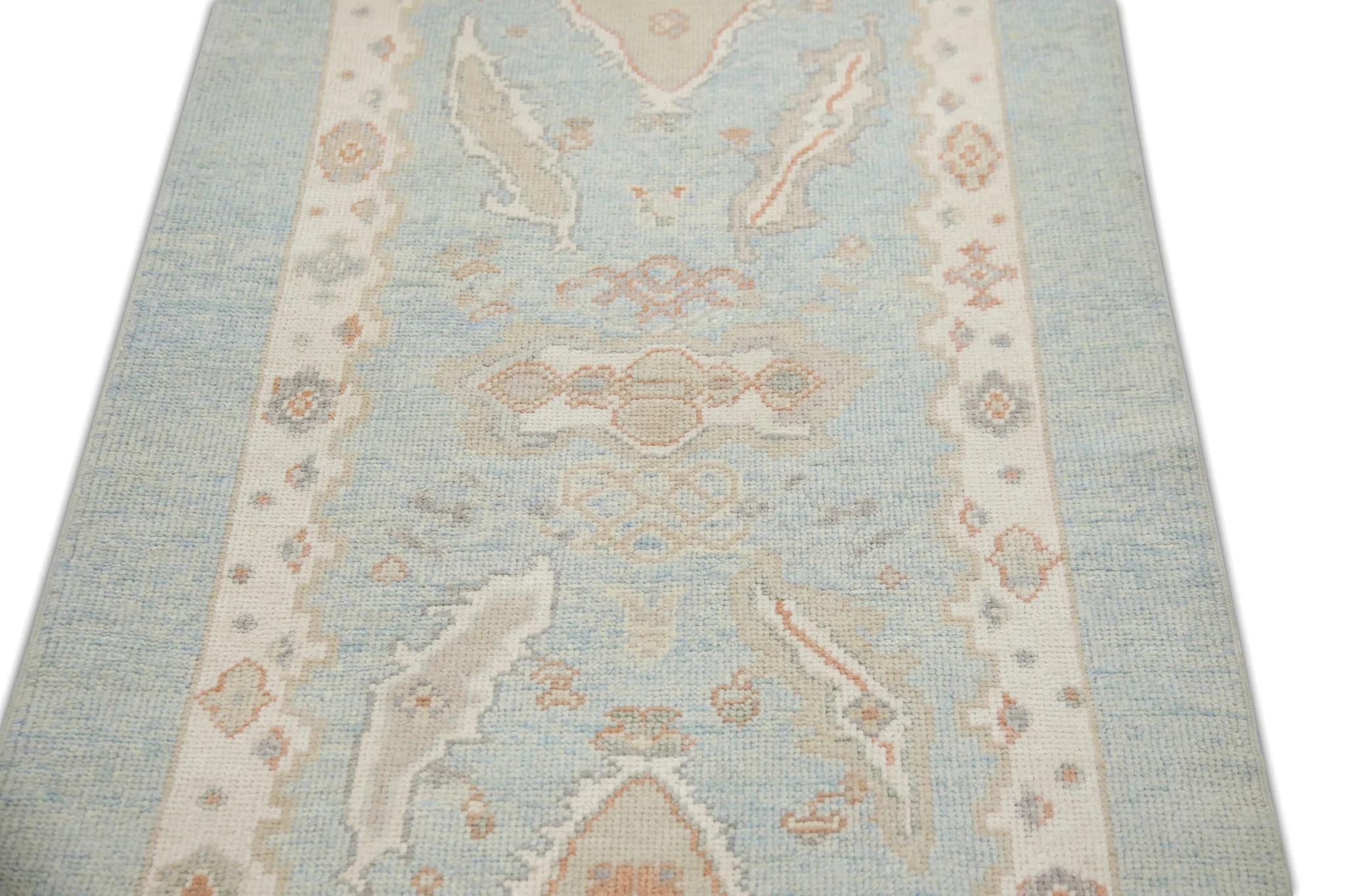 Türkischer Oushak-Läufer aus handgewebter Wolle in rotem, geblümtem Design, 3' X 12'1
