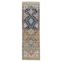 Tapis de couloir vintage en laine tissée à la main à motifs floraux marron, bleu et rose 2'7" x 8'10"