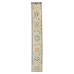 Cream Handwoven Wool Turkish Oushak Runner in Colorful Floral Design 2'7"x17'3"