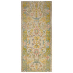 Modern Turkish Oushak Runner Rug with Multicolored All-Over Floral Details