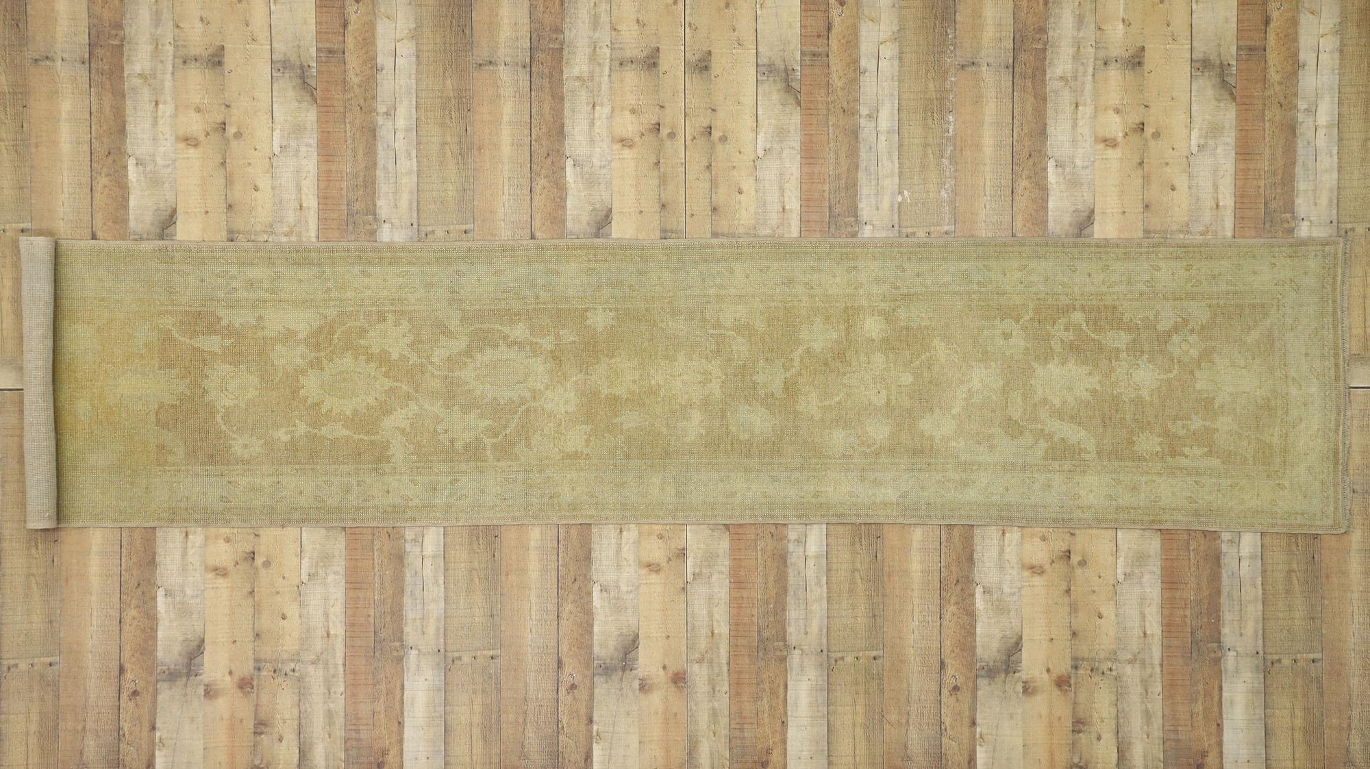 Modern Turkish Oushak Runner with Transitional Style and Muted Warm Colors For Sale 4