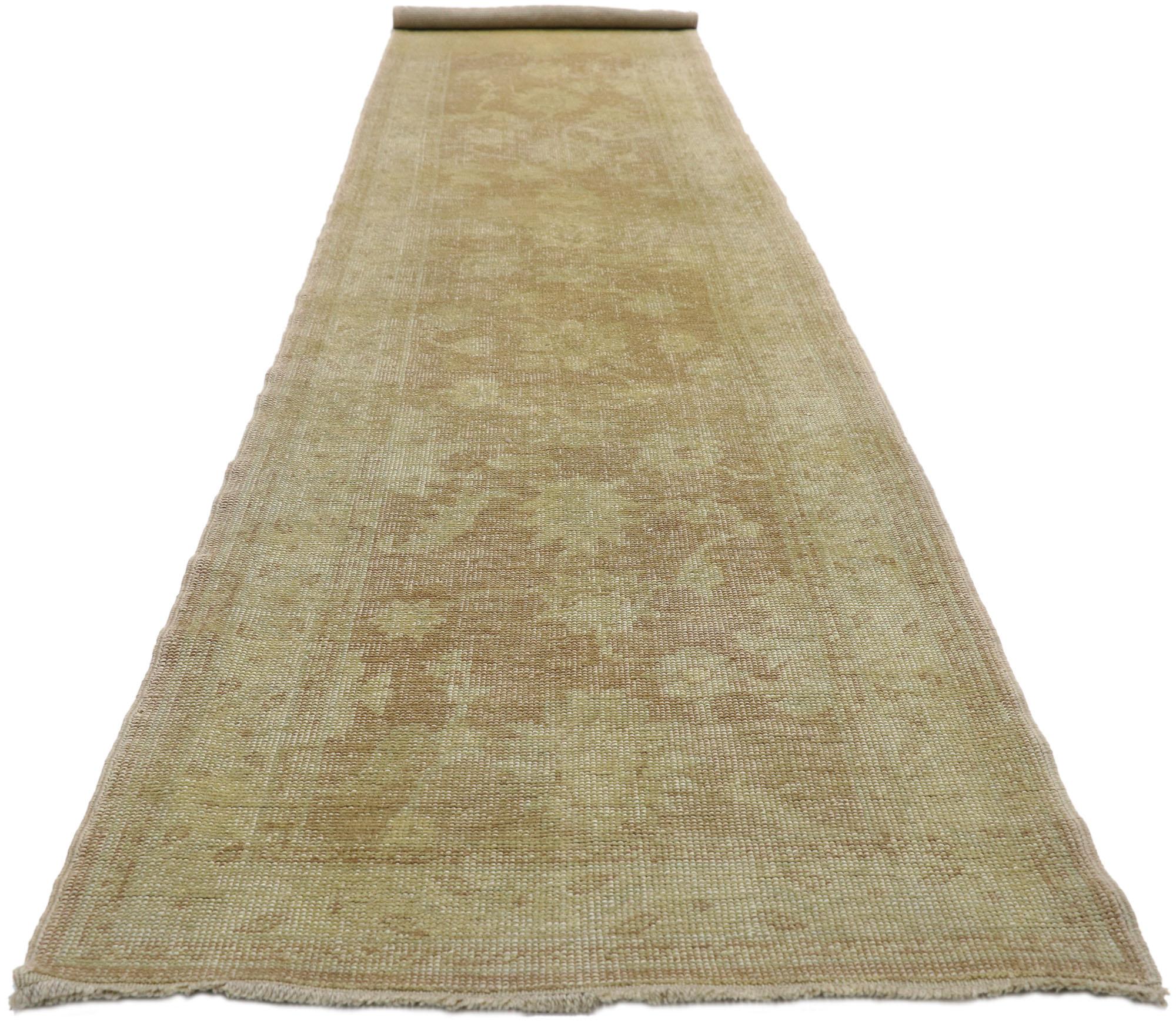 Contemporary Modern Turkish Oushak Runner with Transitional Style and Muted Warm Colors For Sale