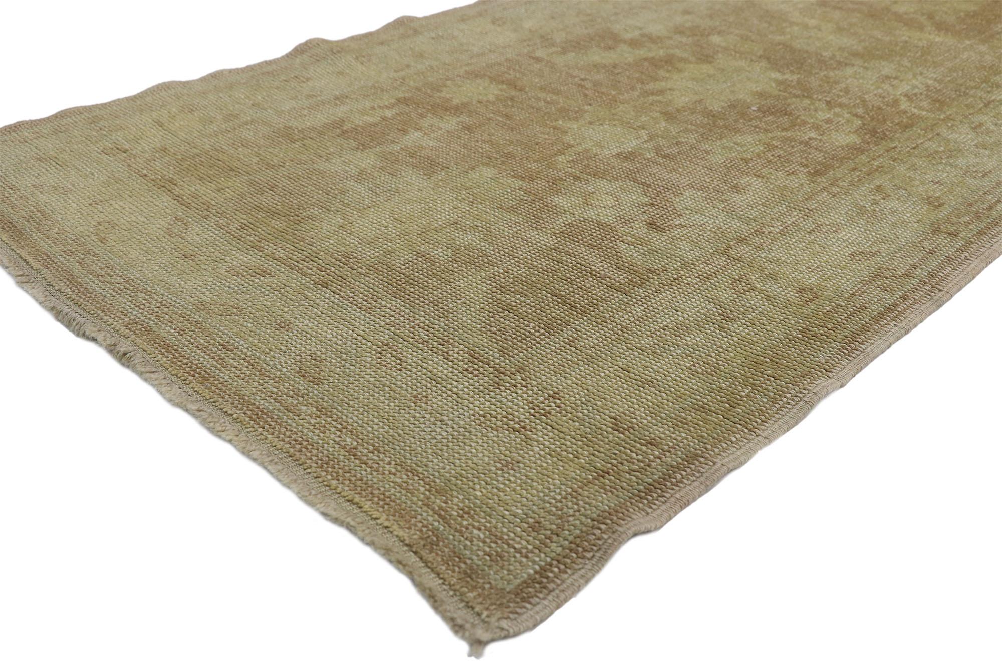Modern Turkish Oushak Runner with Transitional Style and Muted Warm Colors In New Condition For Sale In Dallas, TX