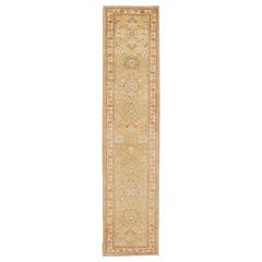 Alfombra Turca Moderna Oushak de Lana Floral Tan y Naranja Hecha a Mano