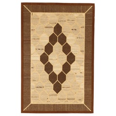 Modern Turkish Patch Kilim Rug with Brown and Ivory Beehive Pattern