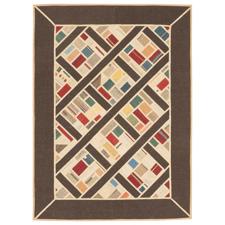 Modern Turkish Patch Kilim Rug with Colored Squares Pattern For Sale at