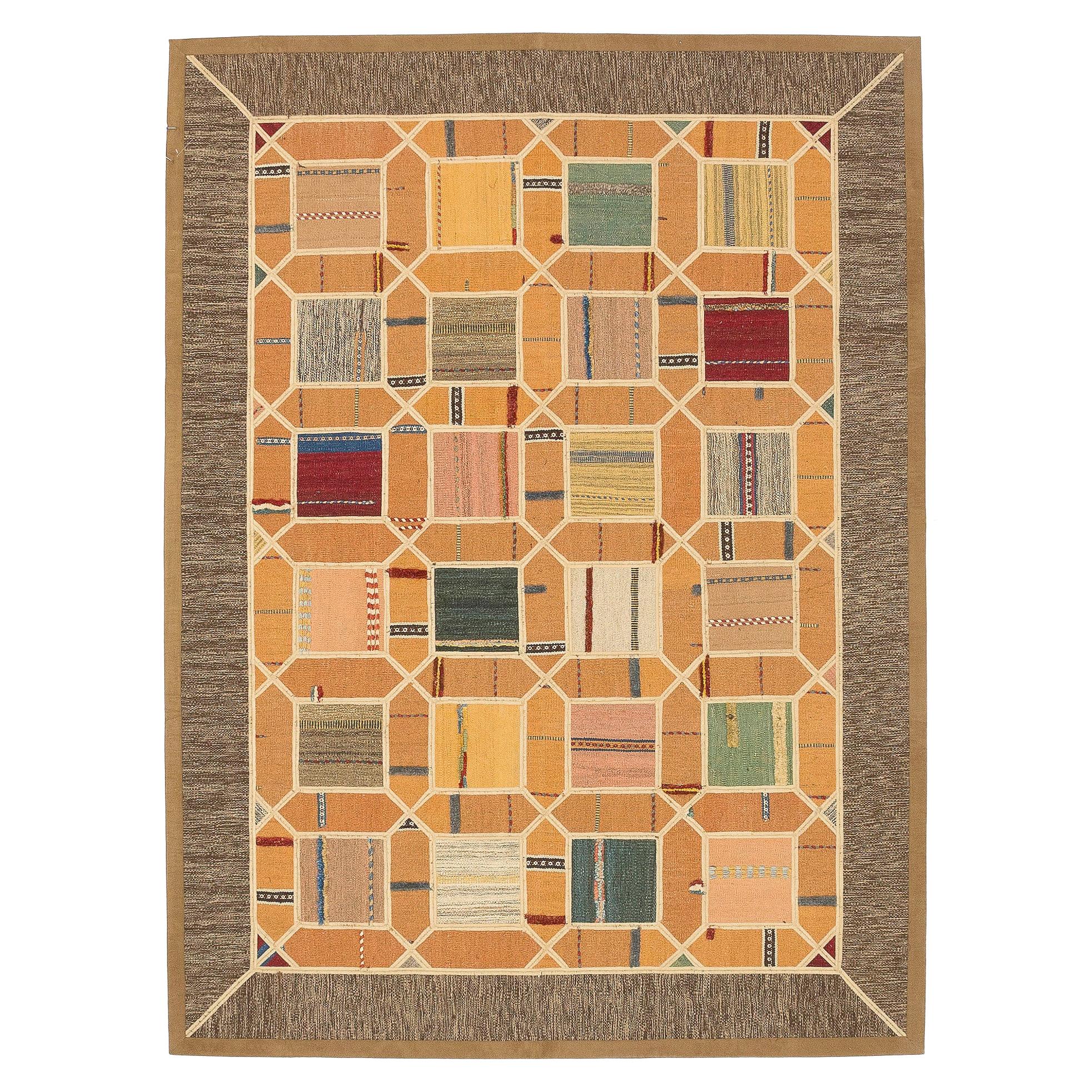 Modern Turkish Patch Kilim Rug with Colored Tiles and Geometric Details