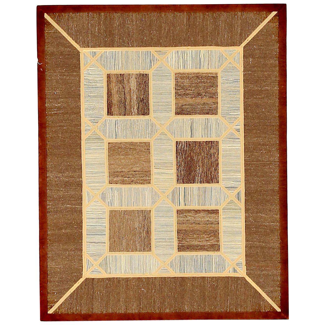 Modern Turkish Patch Kilim Rug with Gray and Beige Geometric Details