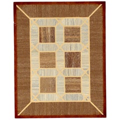 Modern Turkish Patch Kilim Rug with Gray and Beige Geometric Details