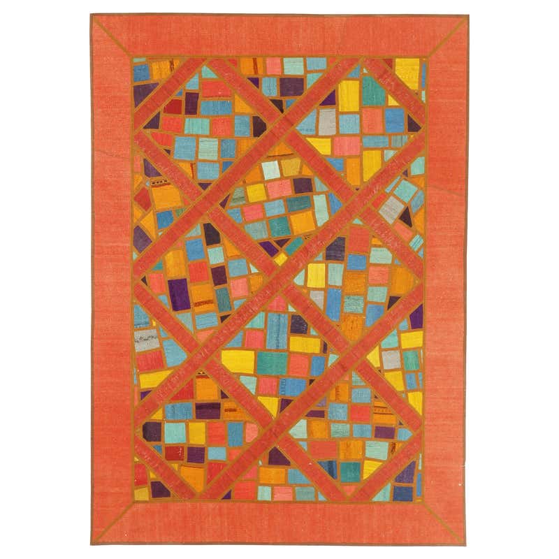 Modern Turkish Rug with Quirky Colored Tiles and Symbols Design For ...