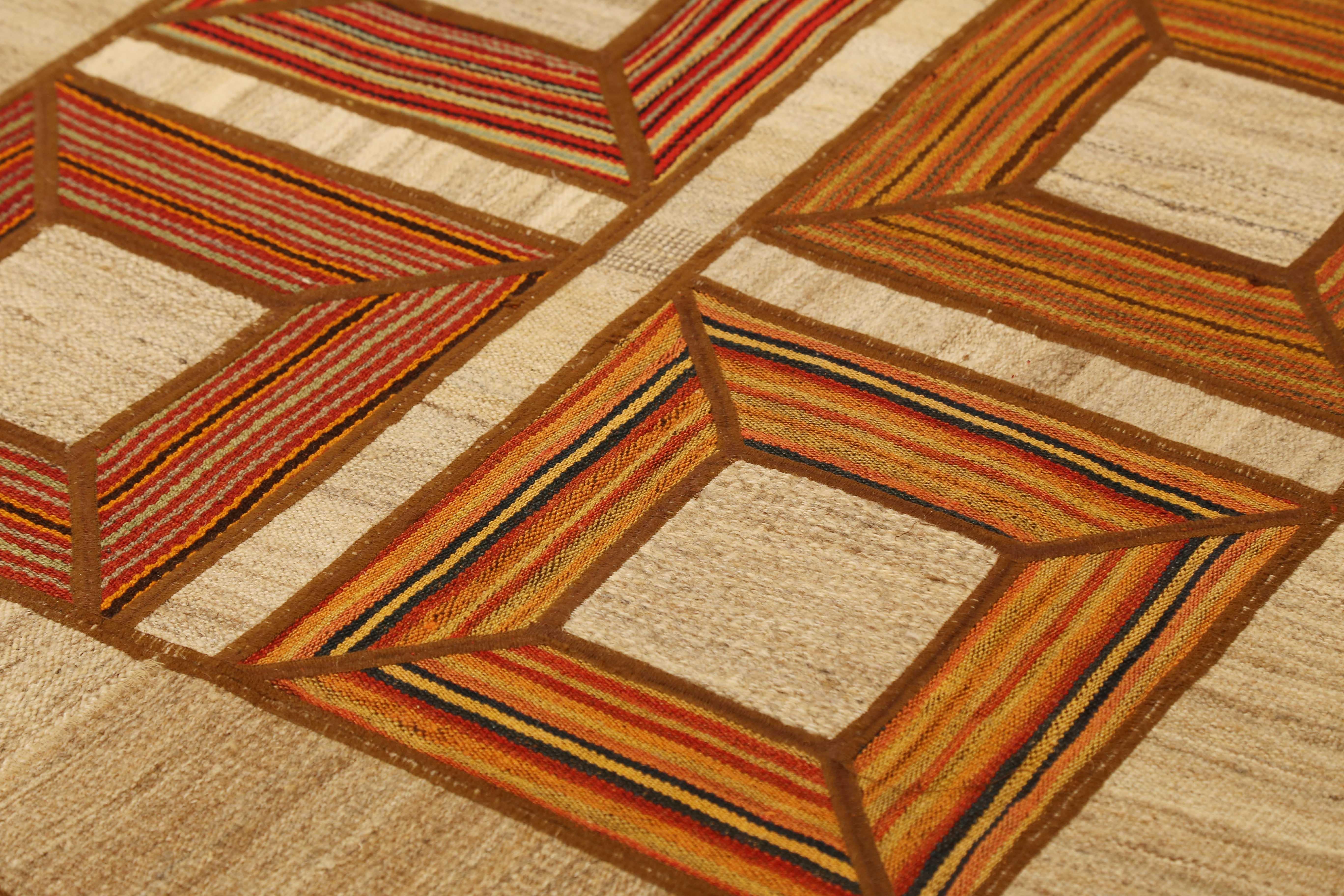 Modern Turkish Patch Kilim Rug with Orange and Red Squares In New Condition For Sale In Dallas, TX