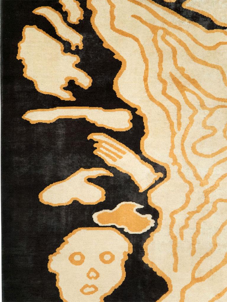 A modern Turkish tantric carpet from the 21st century with a pictorial design of a flayed man over a black field.

Original versions were employed by Vajrayana Buddhists as seats of power during the practice of esoteric rites associated with