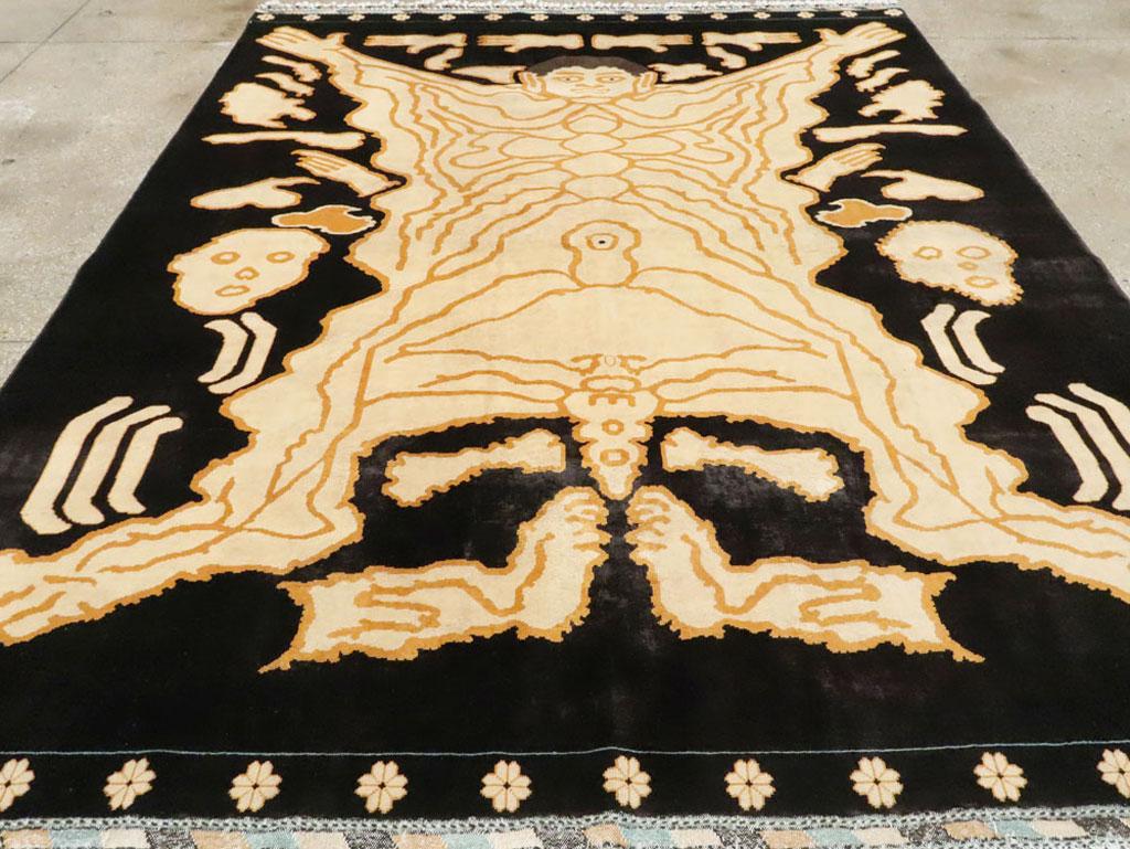 Folk Art Modern Turkish Pictorial Tantra Room Size Carpet For Sale
