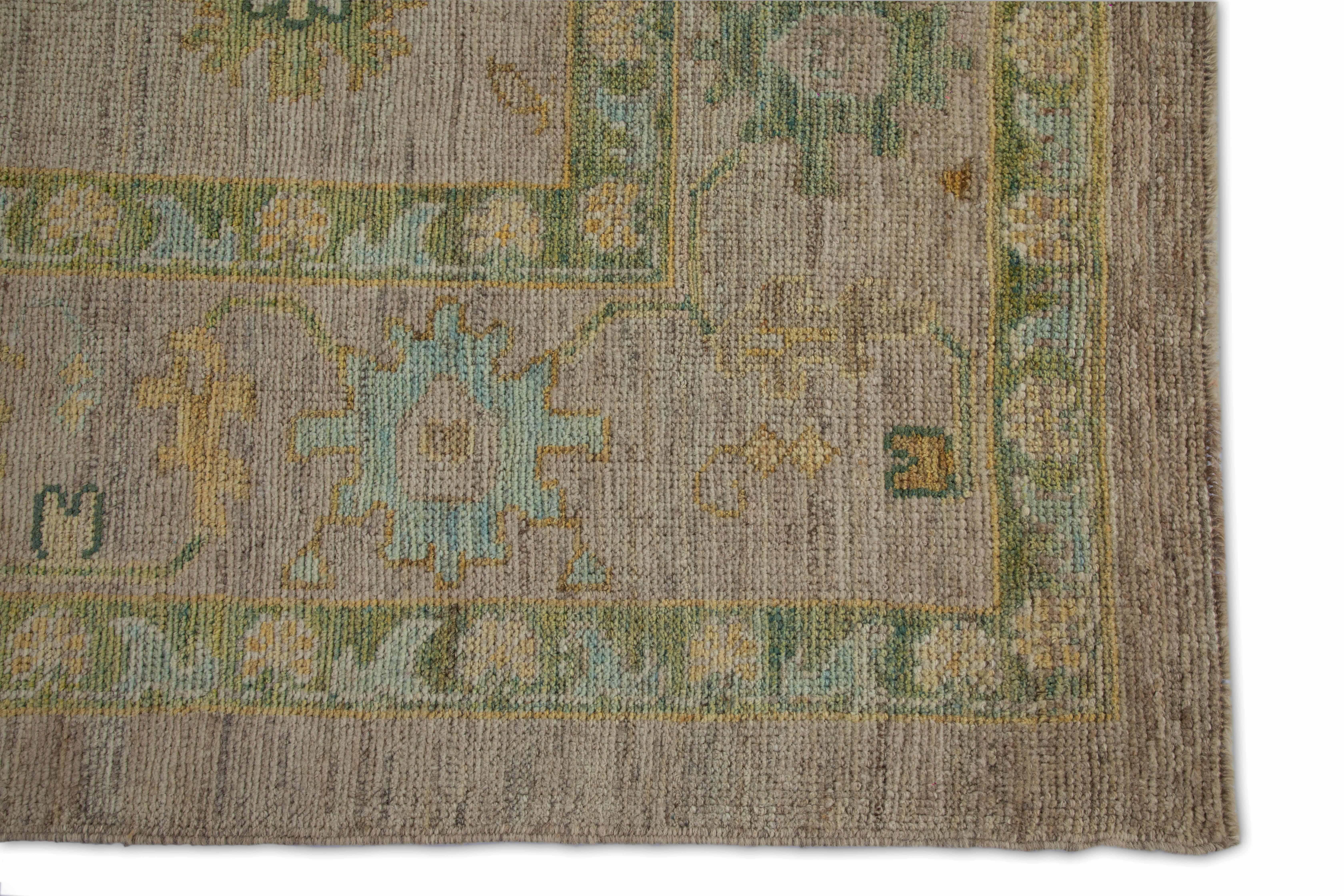 Persian Modern Turkish Rug Oushak Weave with Beige and Purple Floral Field For Sale