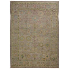Modern Turkish Rug Oushak Weave with Beige and Purple Floral Field