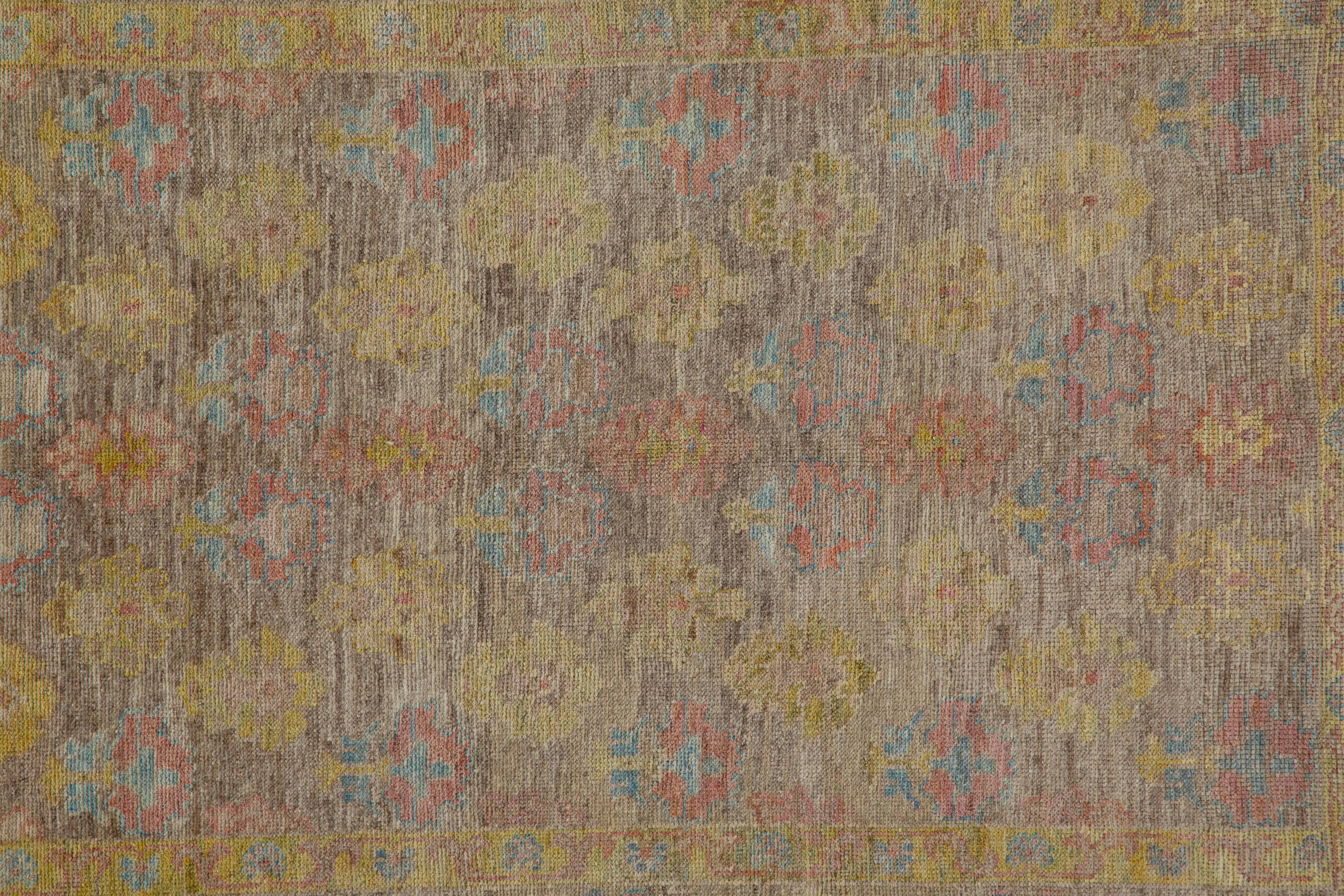 Modern Turkish Rug Oushak Weave with Blue and Pink Allover Floral Design In New Condition For Sale In Dallas, TX