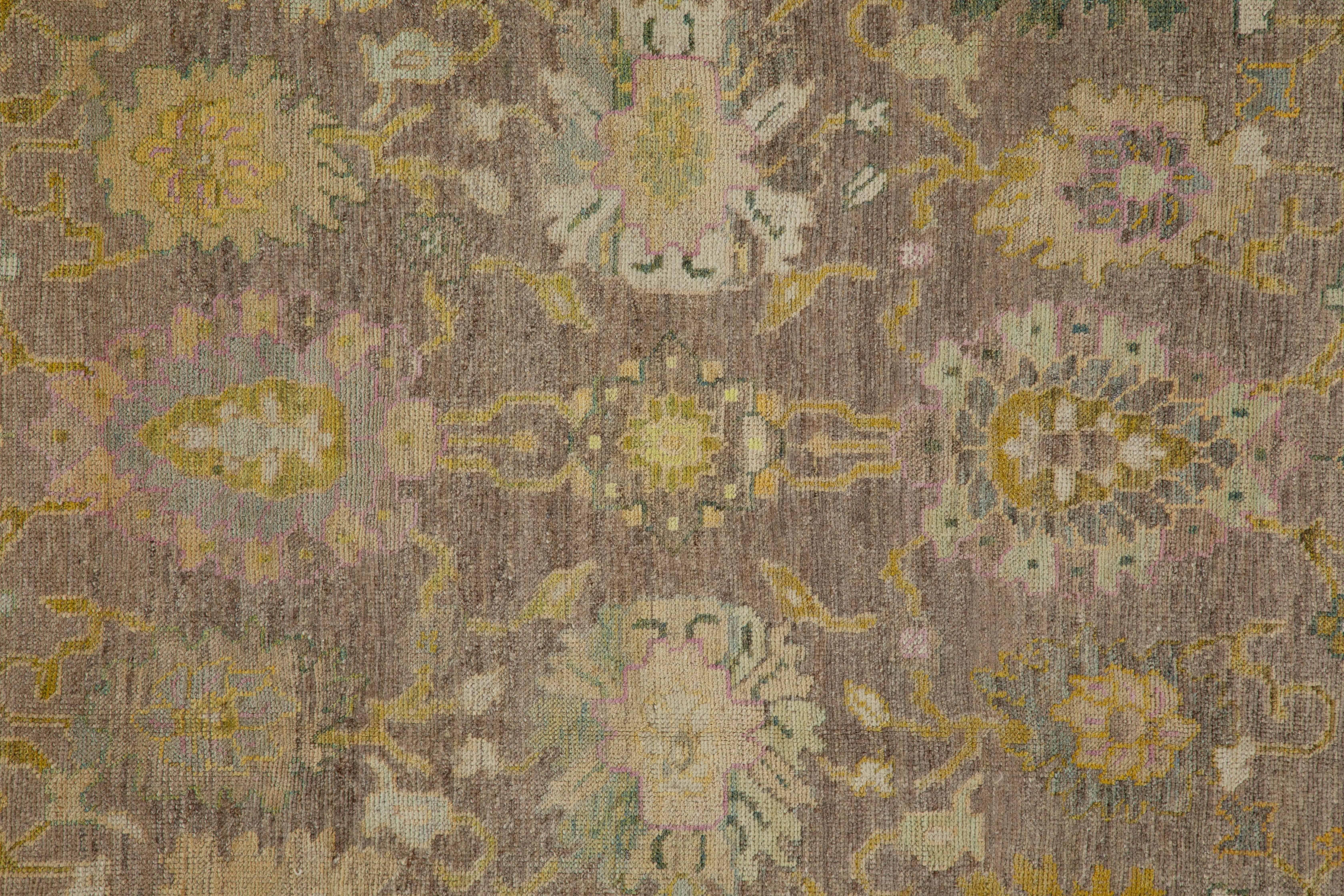 Modern Turkish Rug Oushak Weave with Garden and Blooming Flowers Design In Excellent Condition For Sale In Dallas, TX