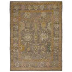 Modern Turkish Rug Oushak Weave with Garden and Blooming Flowers Design