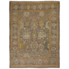 Modern Turkish Rug Oushak Weave with Garden and Blooming Flowers Design
