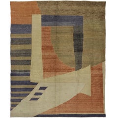 MCM Turkish Rug With Cubism Style and Bauhaus Movement 