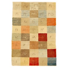 Modern Turkish Rug with Quirky Colored Tiles and Symbols Design