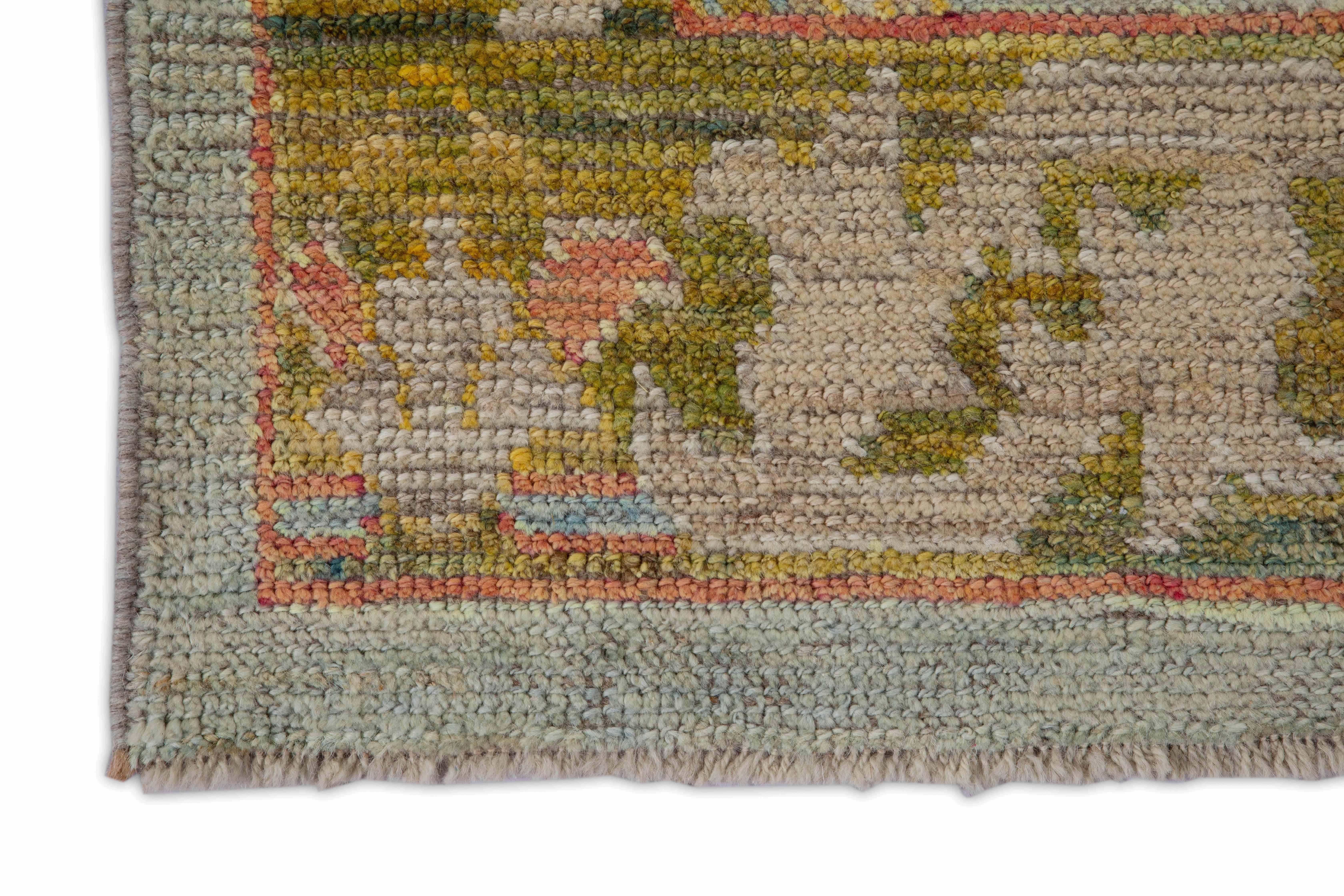 Modern Turkish Runner Rug Oushak Weave with Blue and Pink Floral Details In New Condition For Sale In Dallas, TX