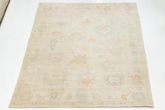 Modern Turkish-Style Oushak Wool Rug Neutral Cream with Subtle Floral Motif