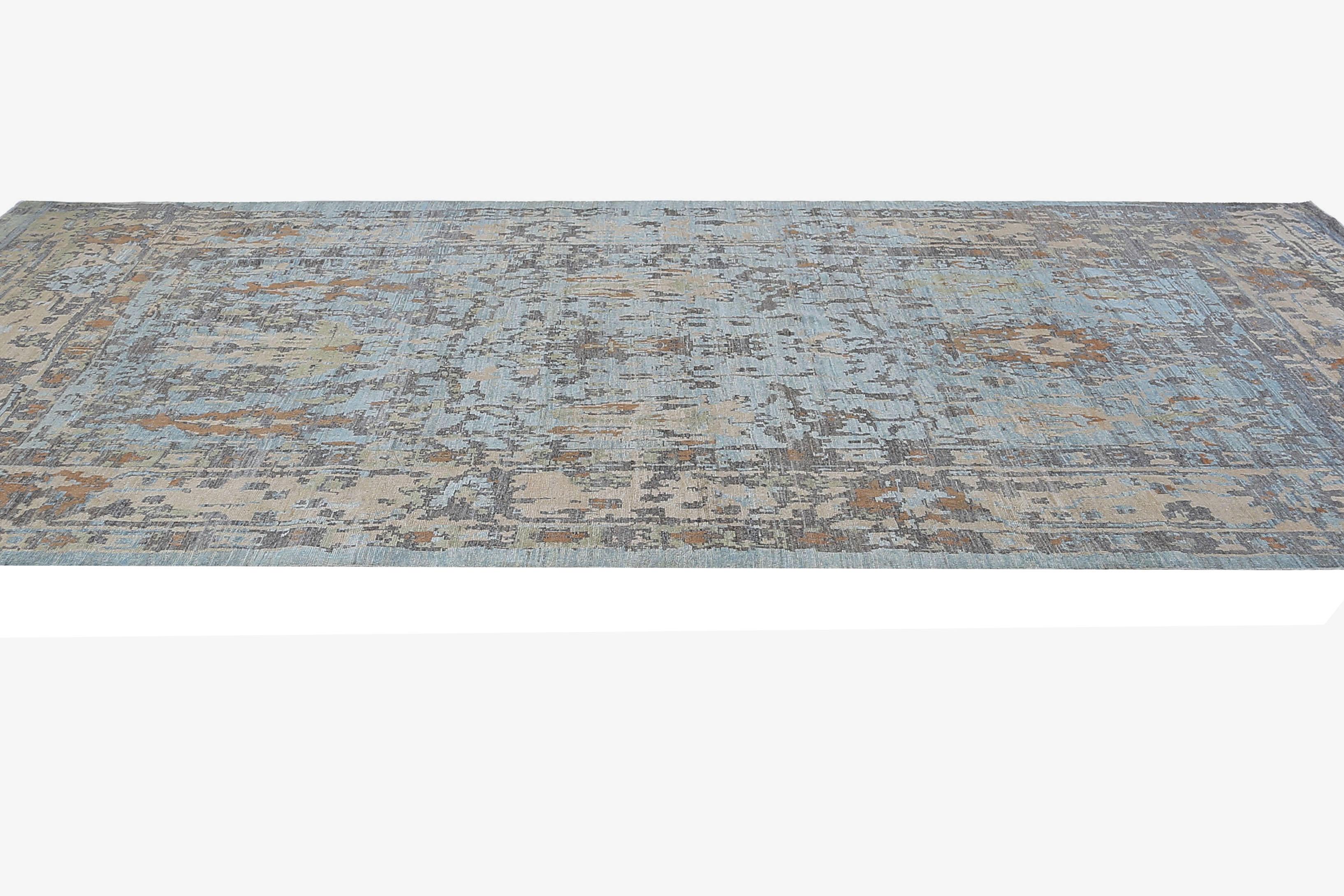 Afghanistan Sultanabad Rugs Circa 1990 - Lana Blu Avorio Arancione - 95526 in vendita 4