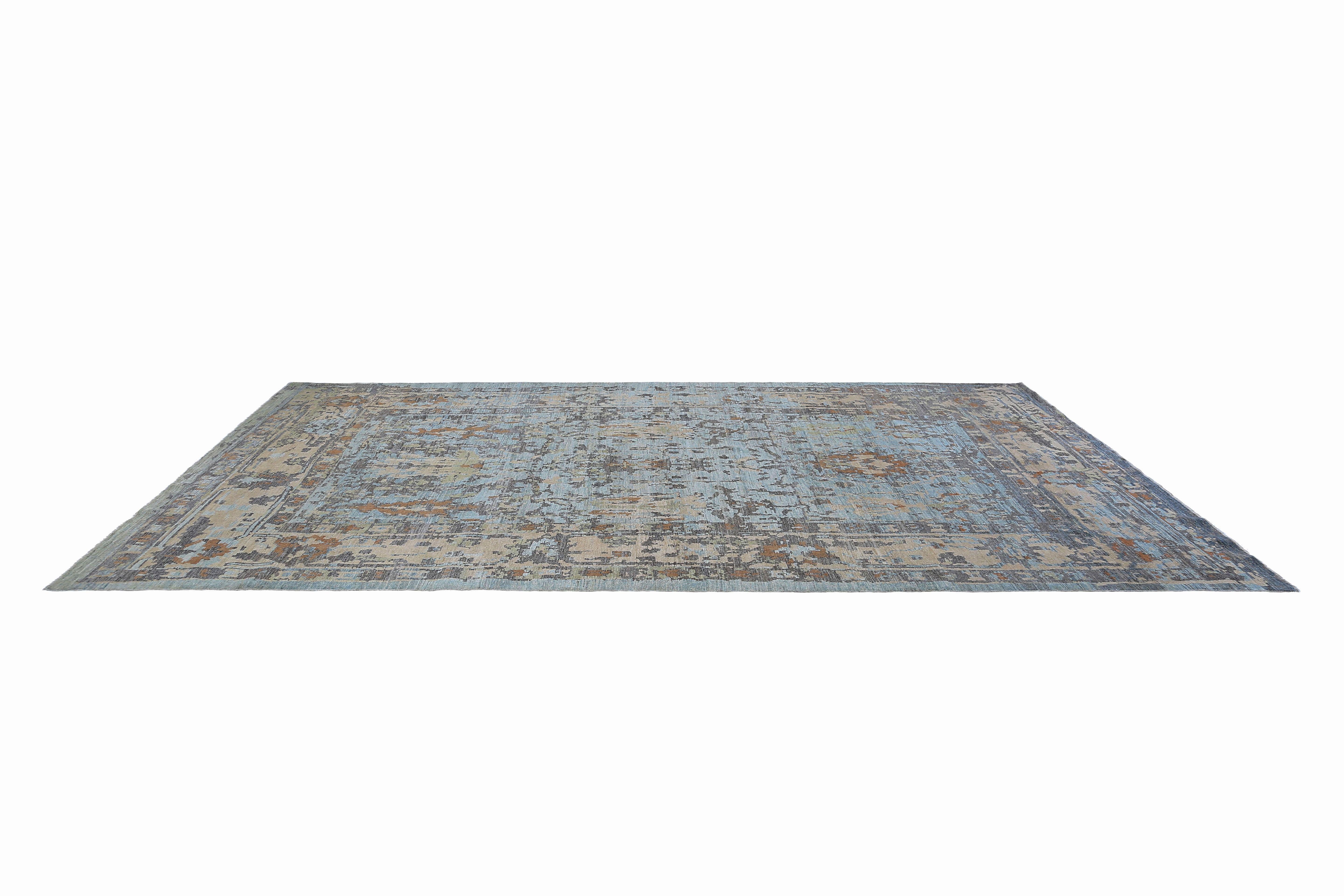 Afghanistan Sultanabad Rugs Circa 1990 - Lana Blu Avorio Arancione - 95526 In condizioni ottime in vendita a Dallas, TX