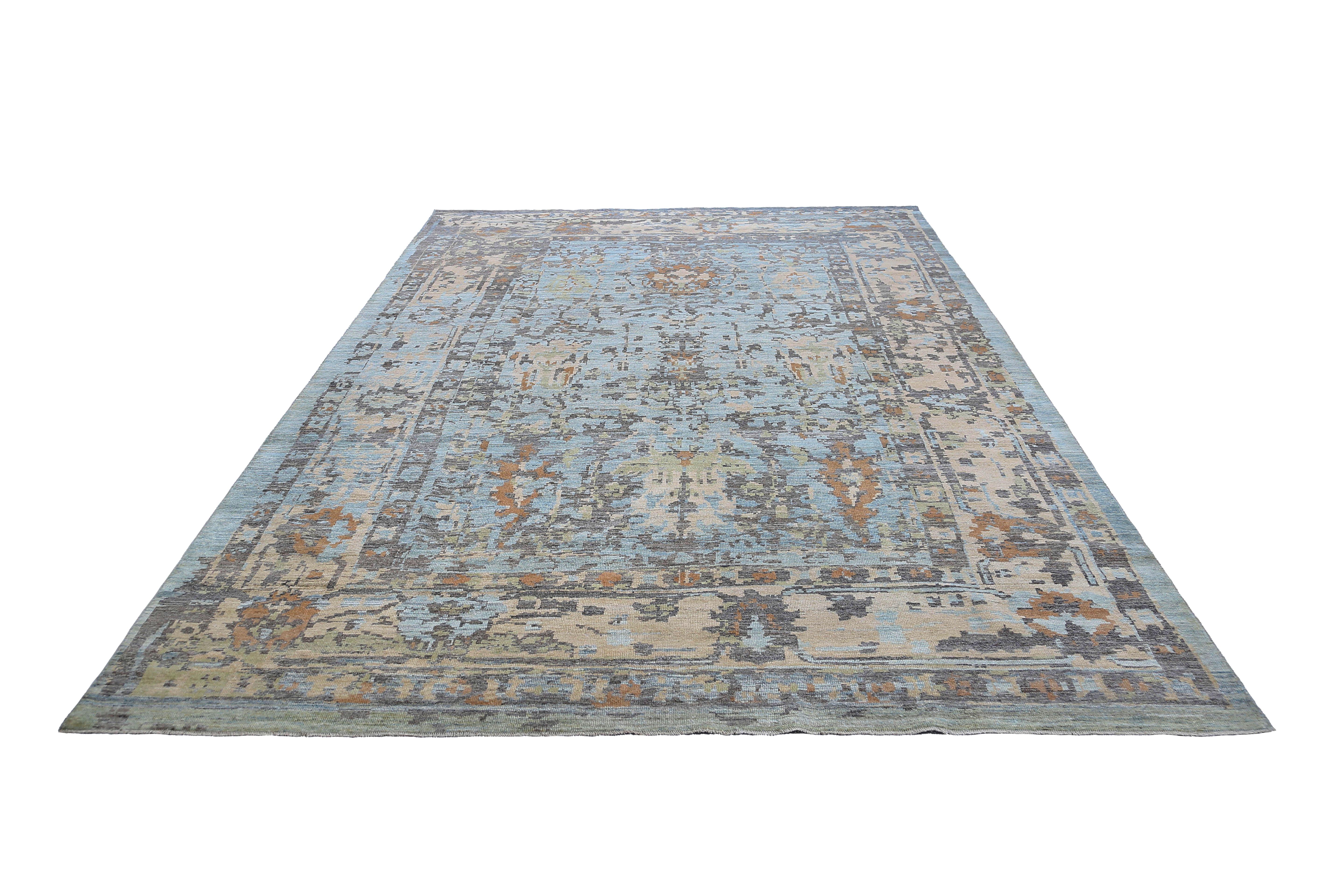 XX secolo Afghanistan Sultanabad Rugs Circa 1990 - Lana Blu Avorio Arancione - 95526 in vendita