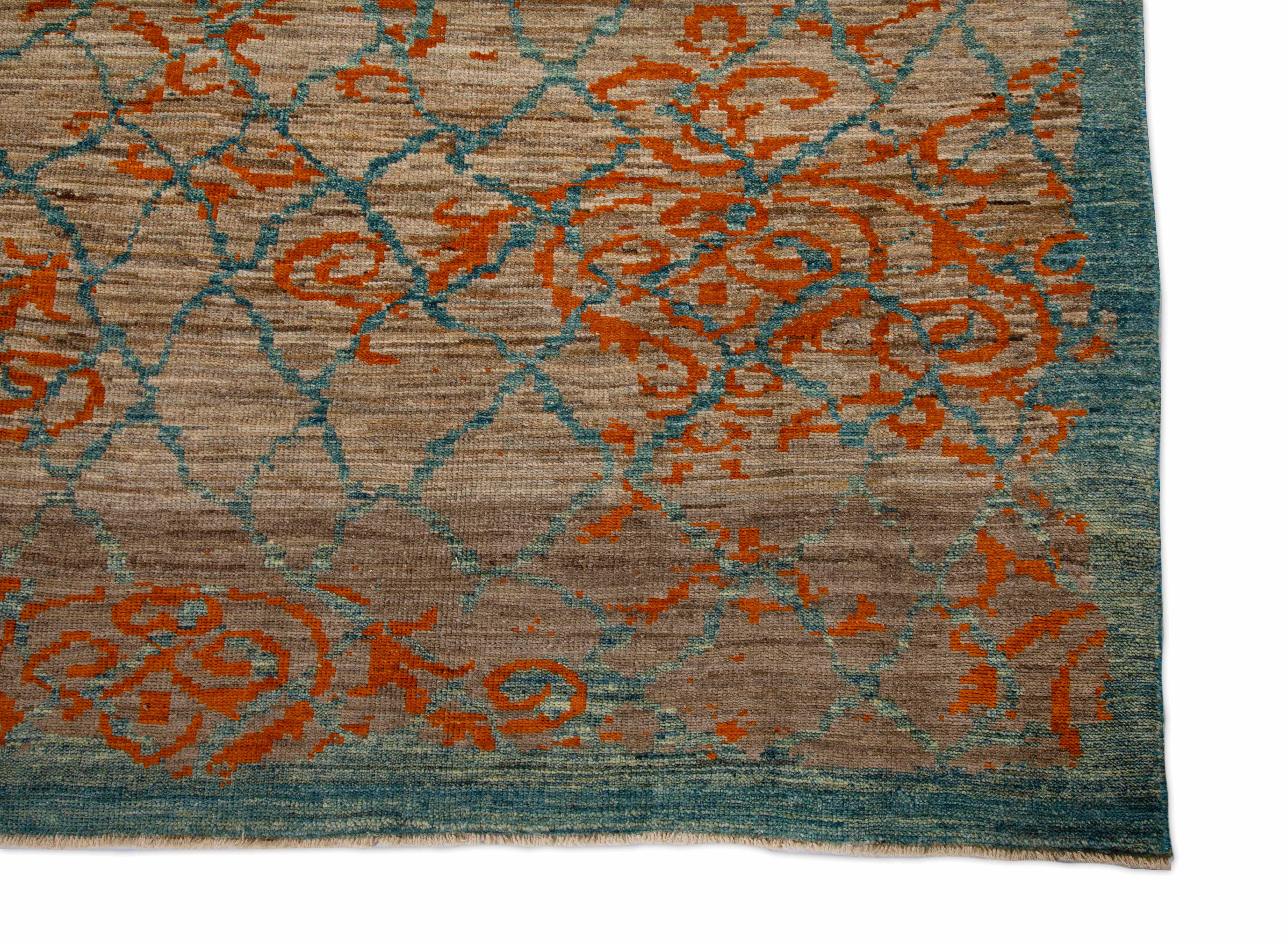 Islamic Modern Turkish Sultanabad Rug with Beige Field and Unique Blue & Orange Details For Sale