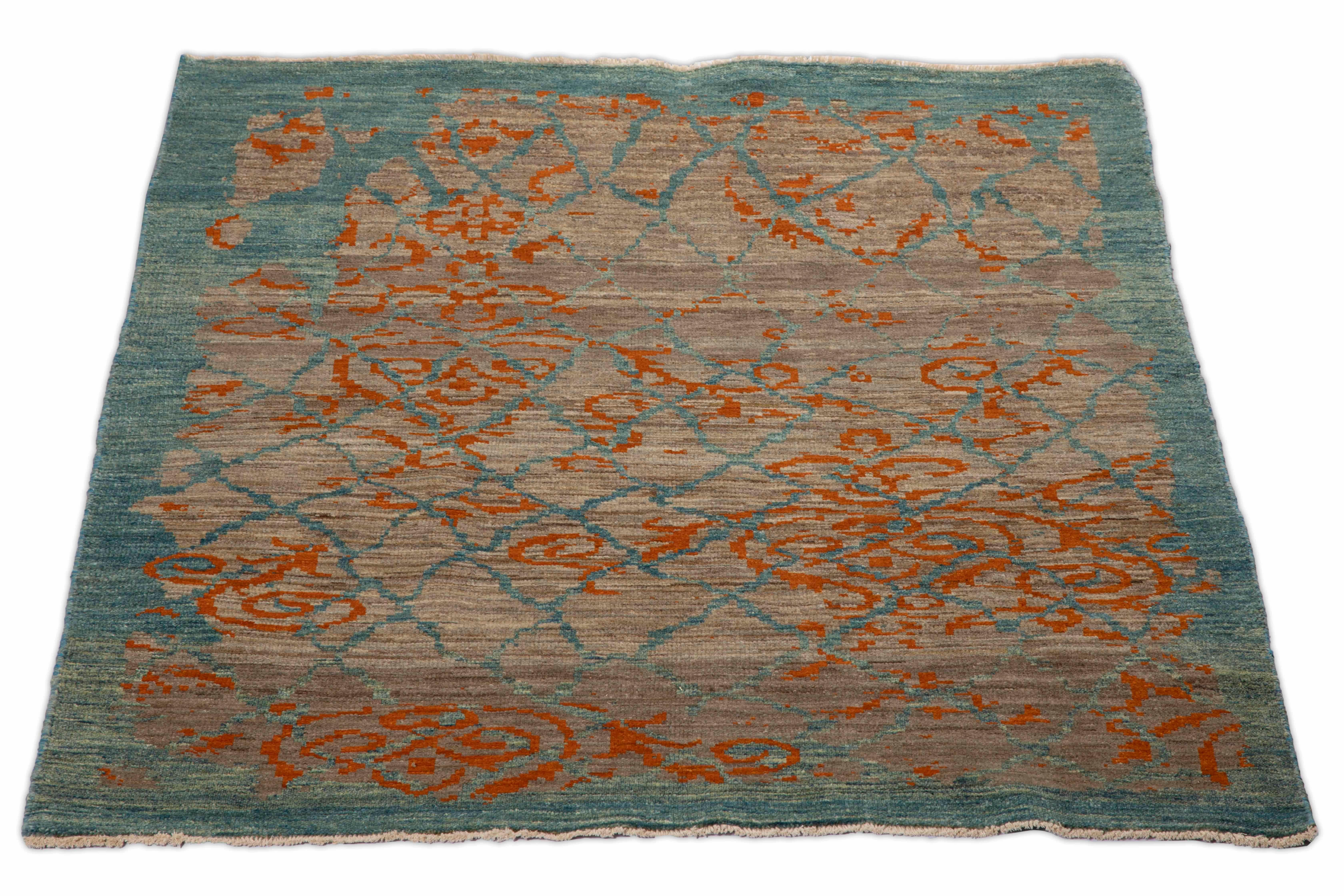 Persian Modern Turkish Sultanabad Rug with Beige Field and Unique Blue & Orange Details For Sale