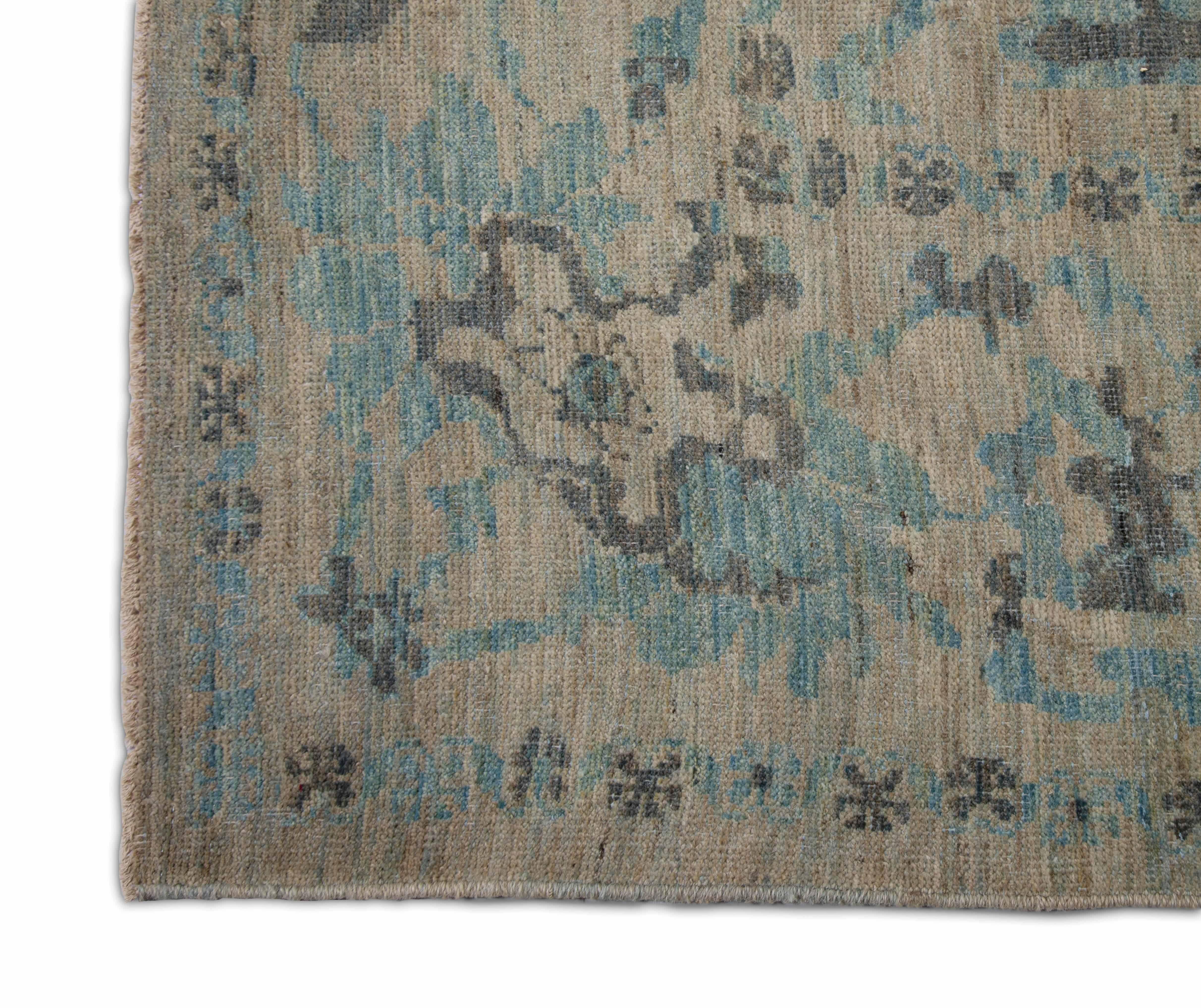 Islamic Modern Turkish Sultanabad Rug with Gray and Blue Leaf and Flower Details For Sale