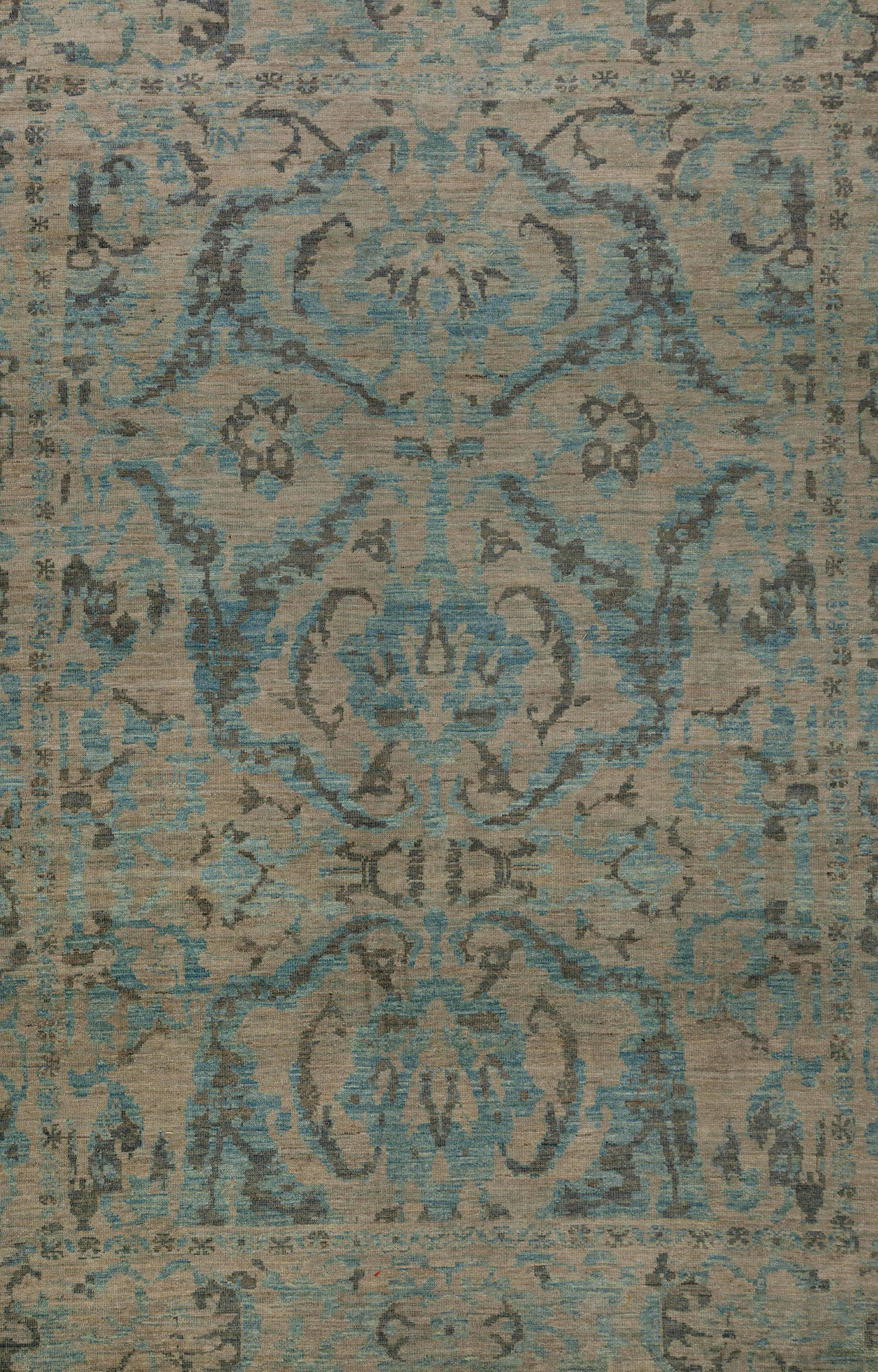 Persian Modern Turkish Sultanabad Rug with Gray and Blue Leaf and Flower Details For Sale