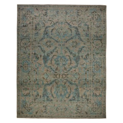 Modern Turkish Sultanabad Rug with Gray and Blue Leaf and Flower Details