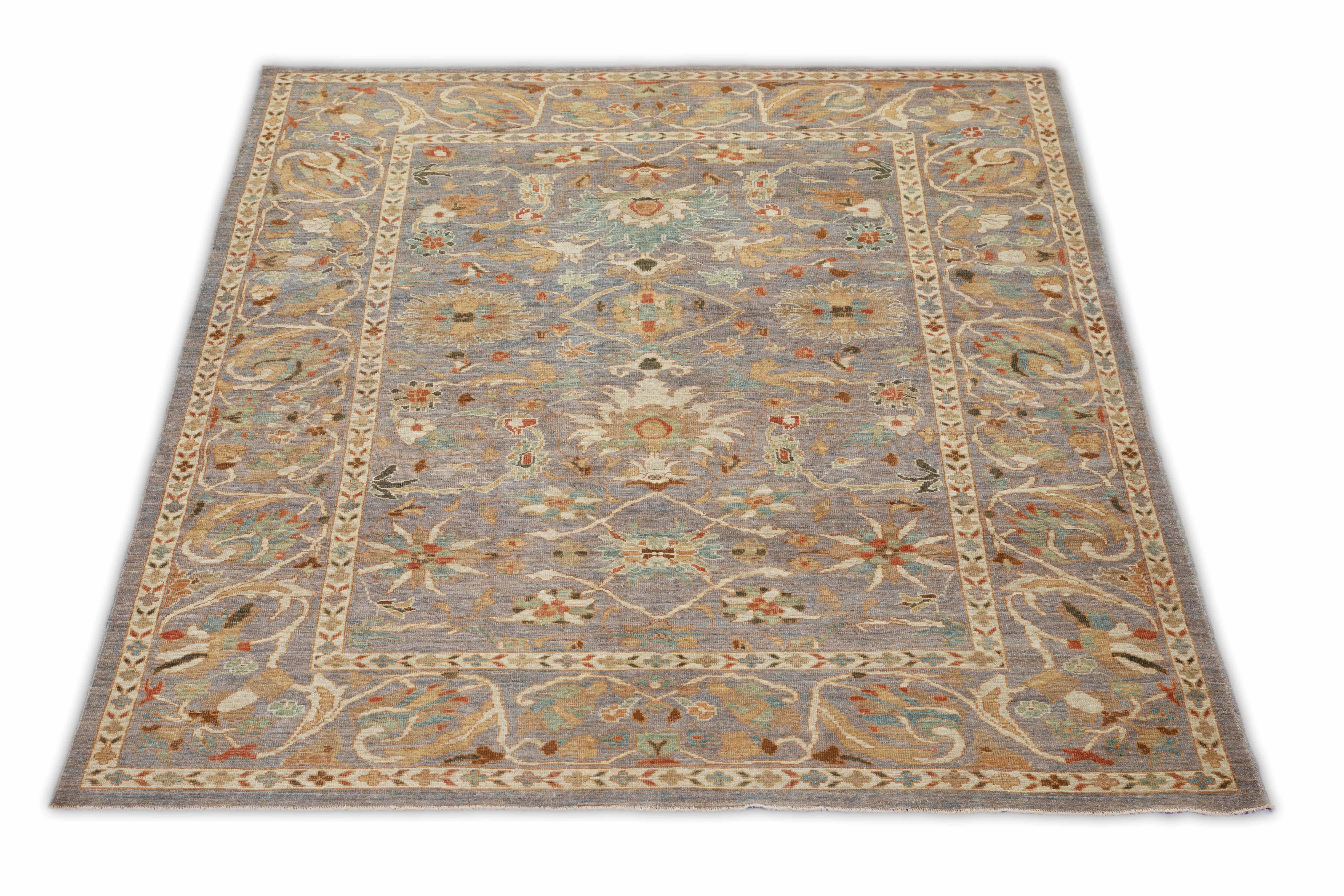 Modern Turkish Sultanabad Rug with Gray Field and Allover Floral Patterns In New Condition For Sale In Dallas, TX