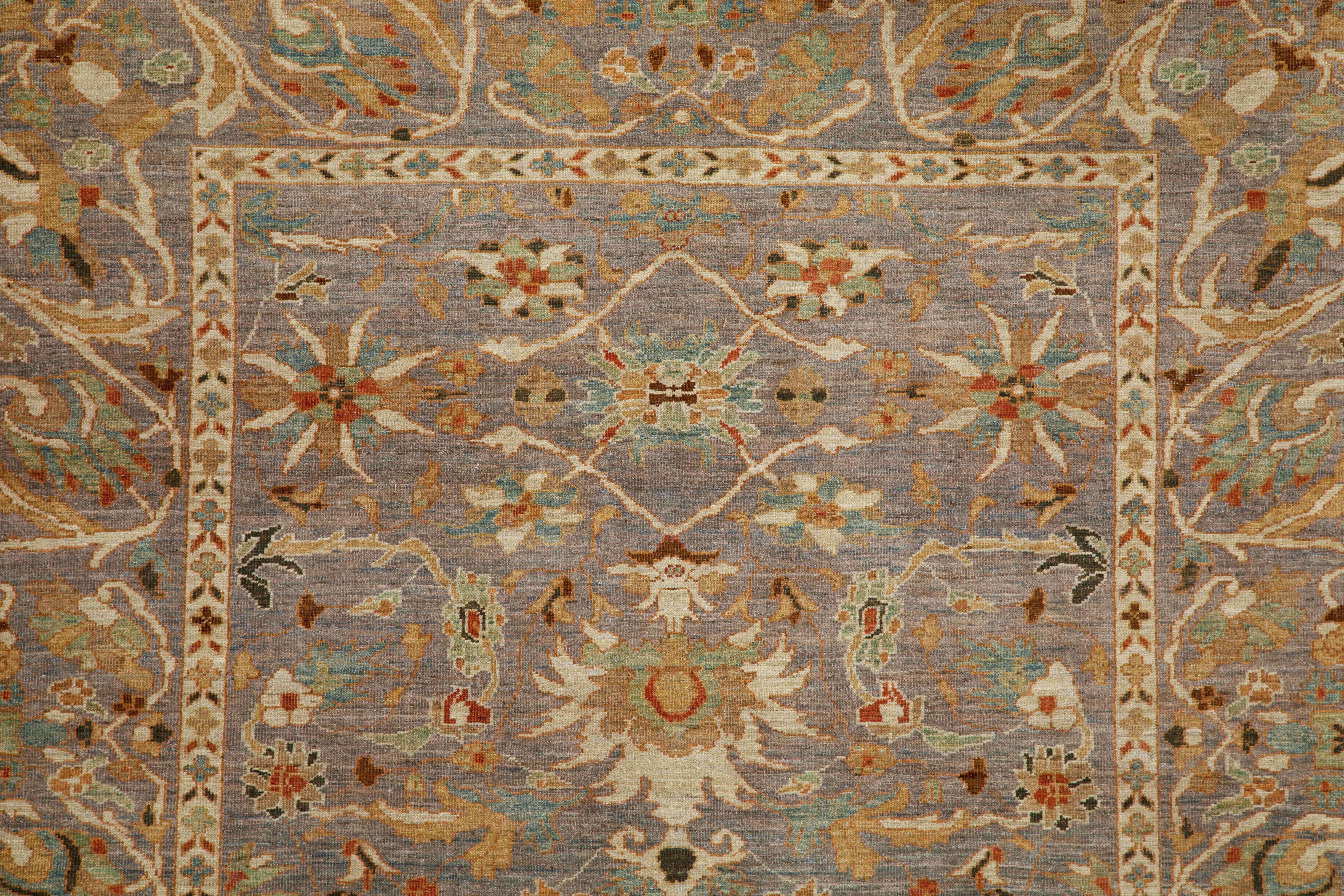 Contemporary Modern Turkish Sultanabad Rug with Gray Field and Allover Floral Patterns For Sale