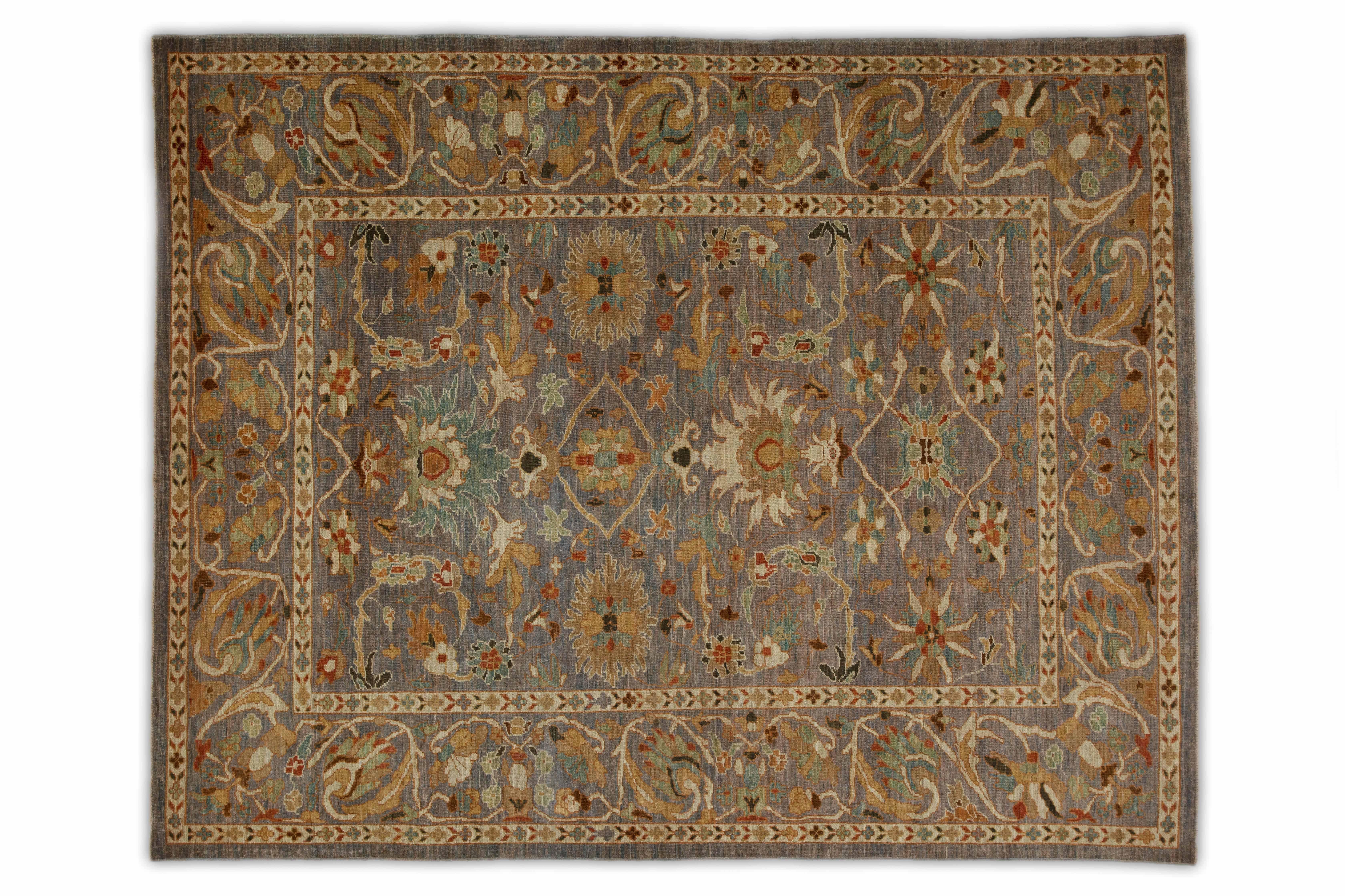 Modern Turkish Sultanabad Rug with Gray Field and Allover Floral Patterns For Sale 1