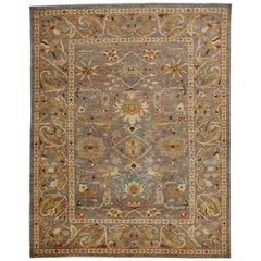 Modern Turkish Sultanabad Rug with Gray Field and Allover Floral Patterns