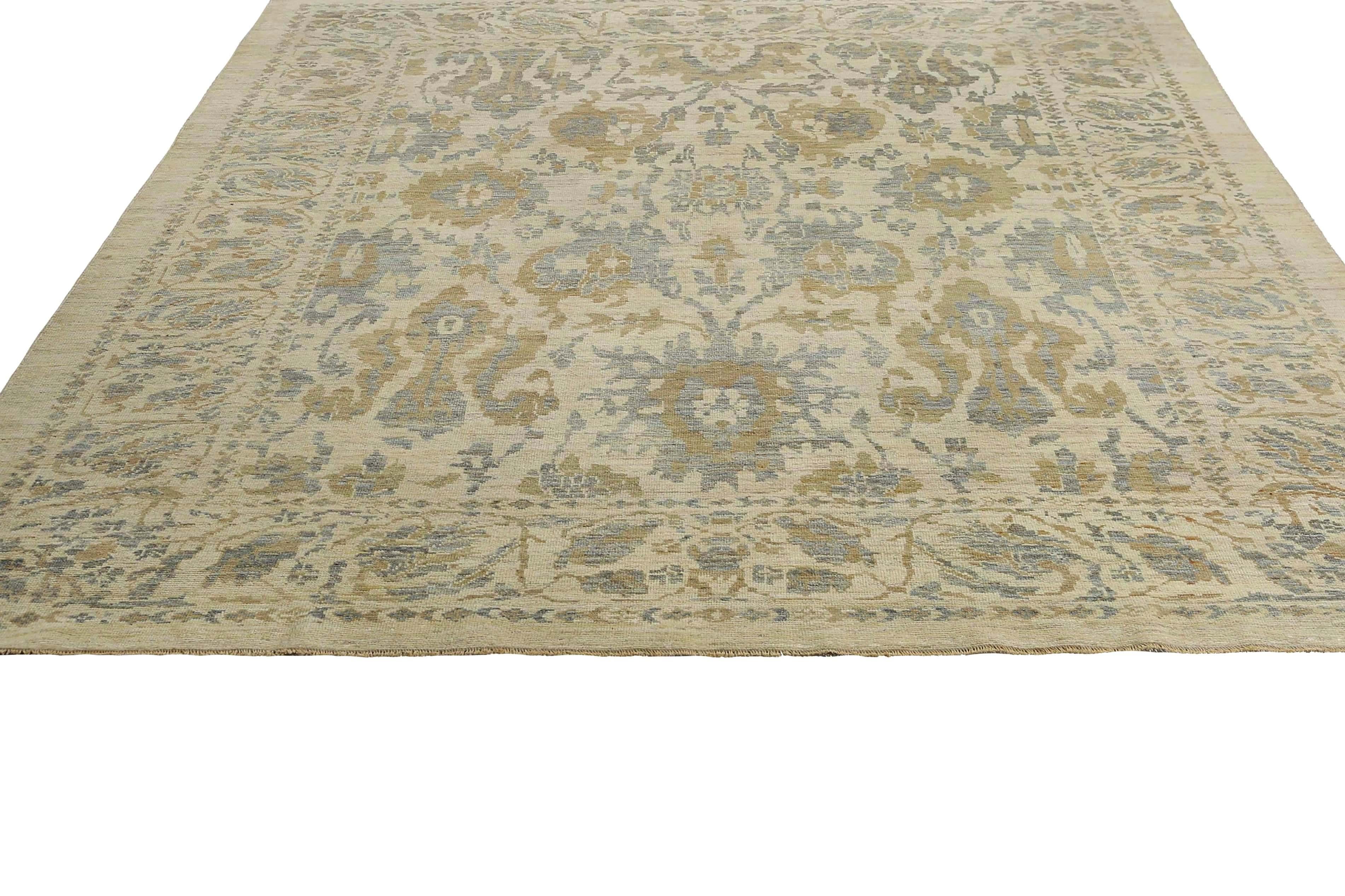Modern Turkish Sultanabad Rug with Green/Blue Color Tones For Sale 5