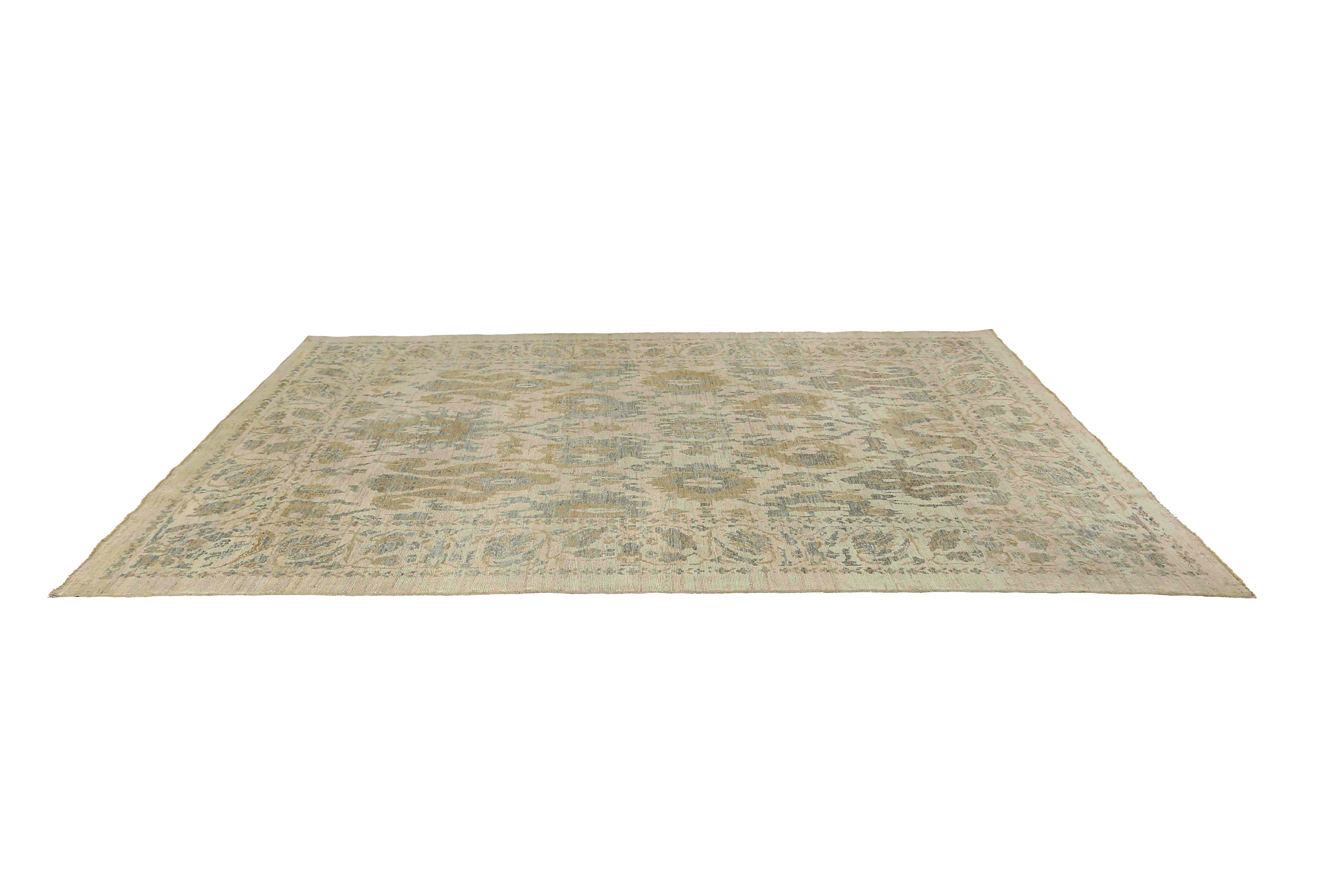 Contemporary Modern Turkish Sultanabad Rug with Green/Blue Color Tones For Sale