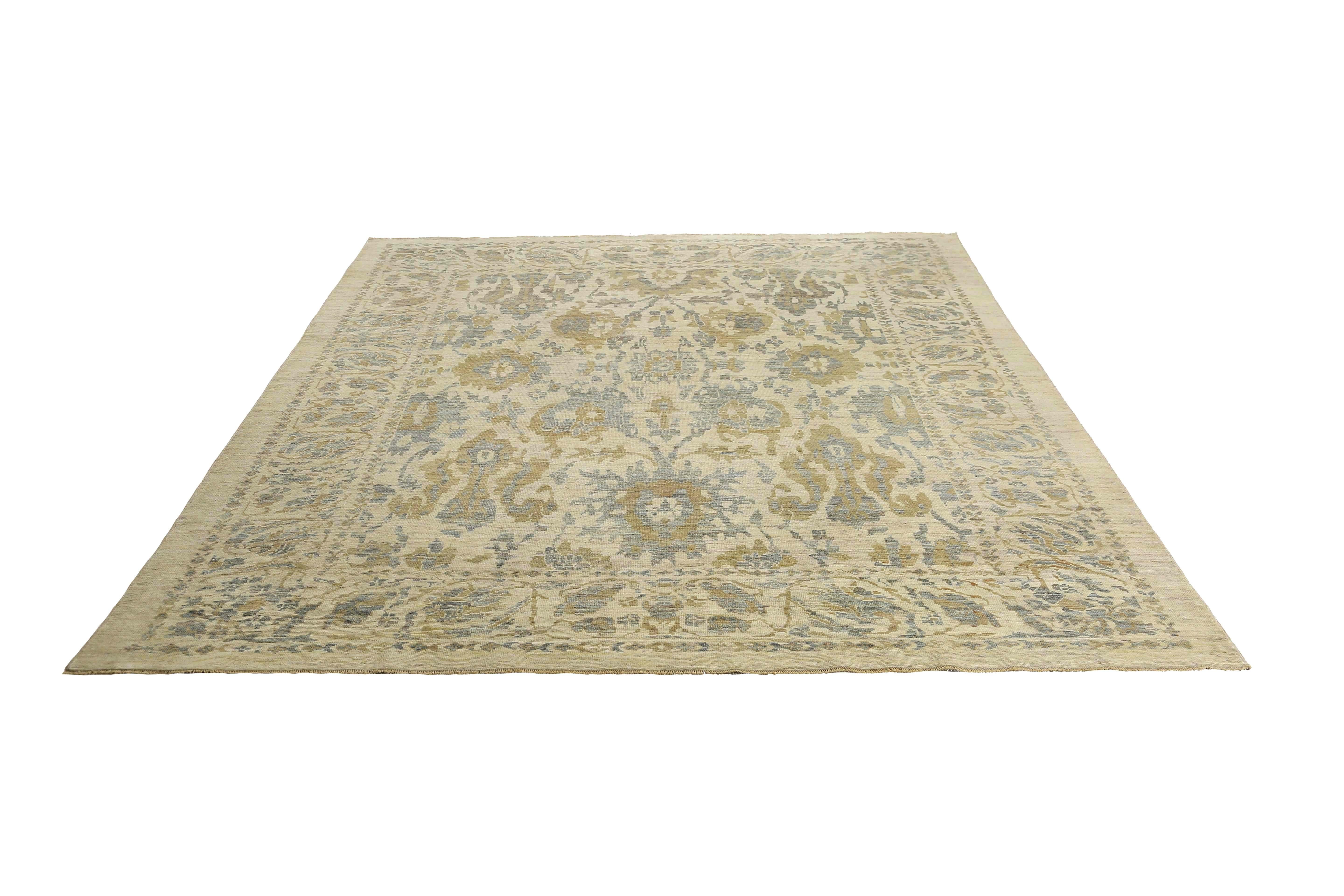 Wool Modern Turkish Sultanabad Rug with Green/Blue Color Tones For Sale
